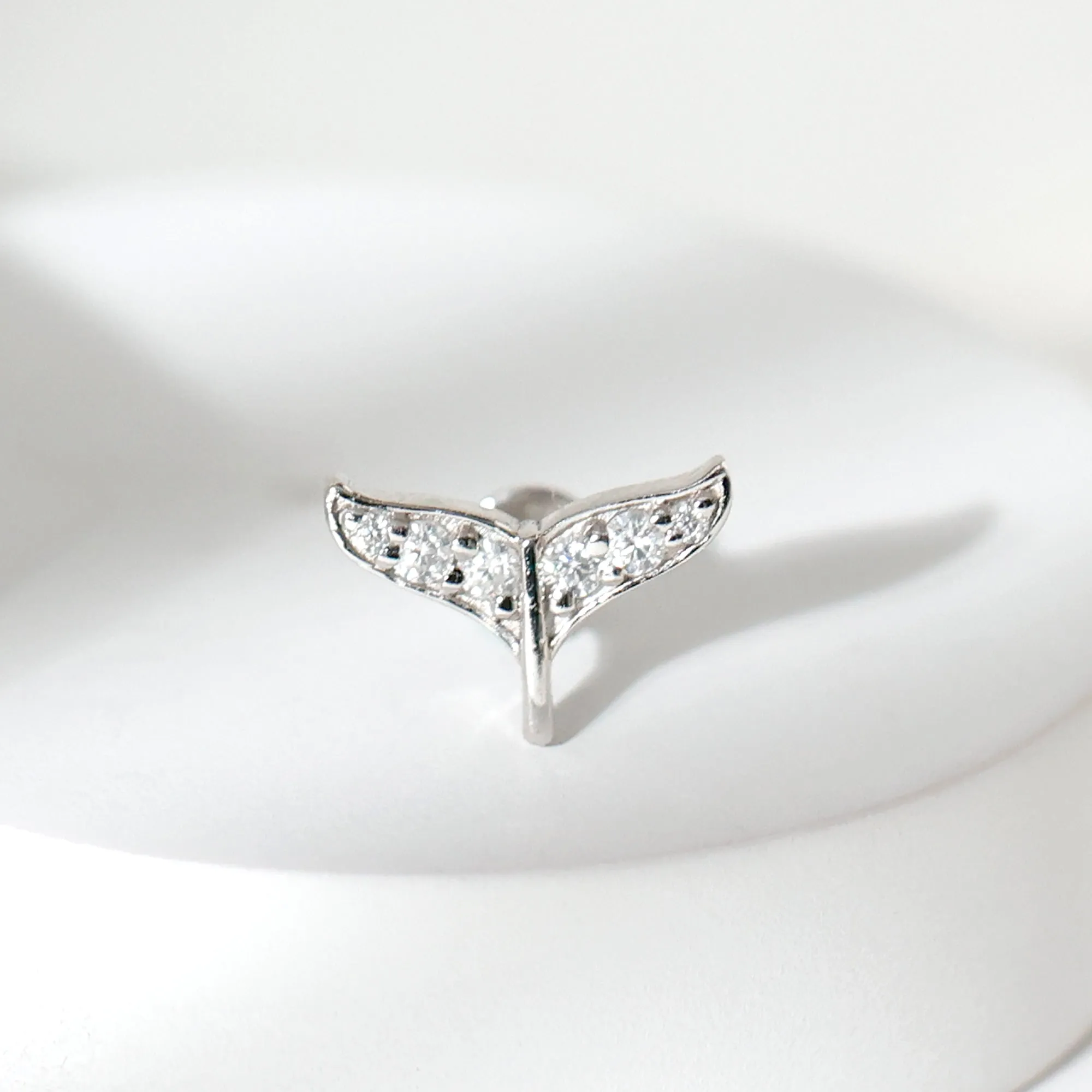 Moissanite Whale Tail Earring for Cartilage Piercing