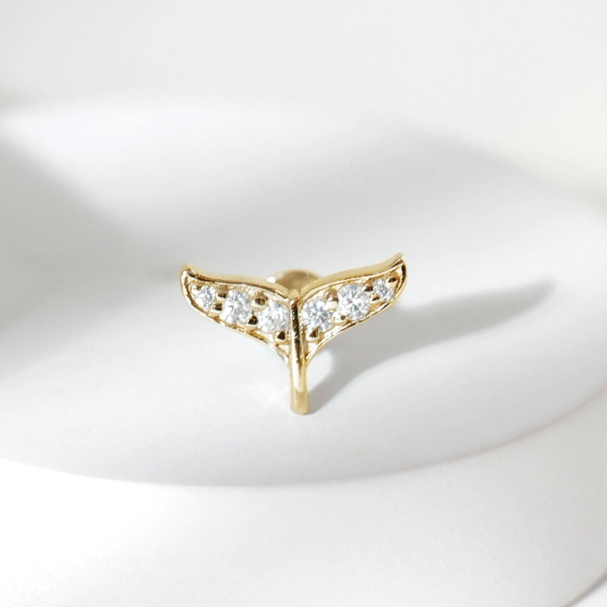 Moissanite Whale Tail Earring for Cartilage Piercing