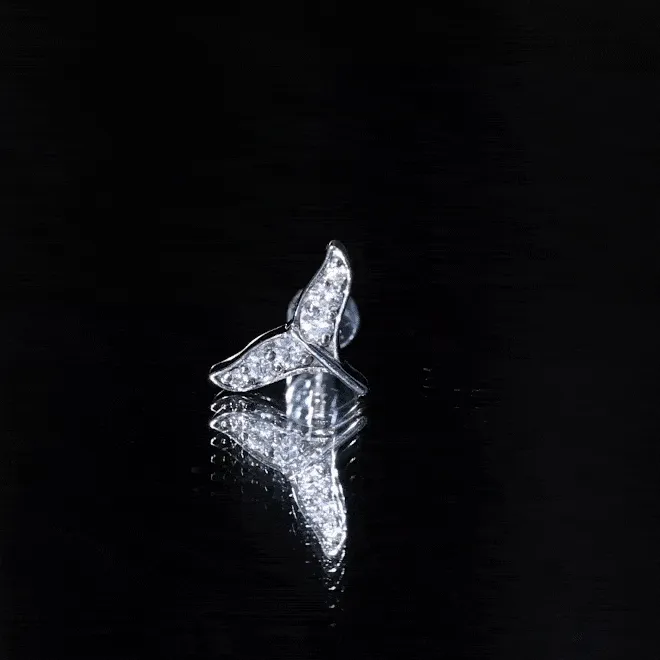 Moissanite Whale Tail Earring for Cartilage Piercing