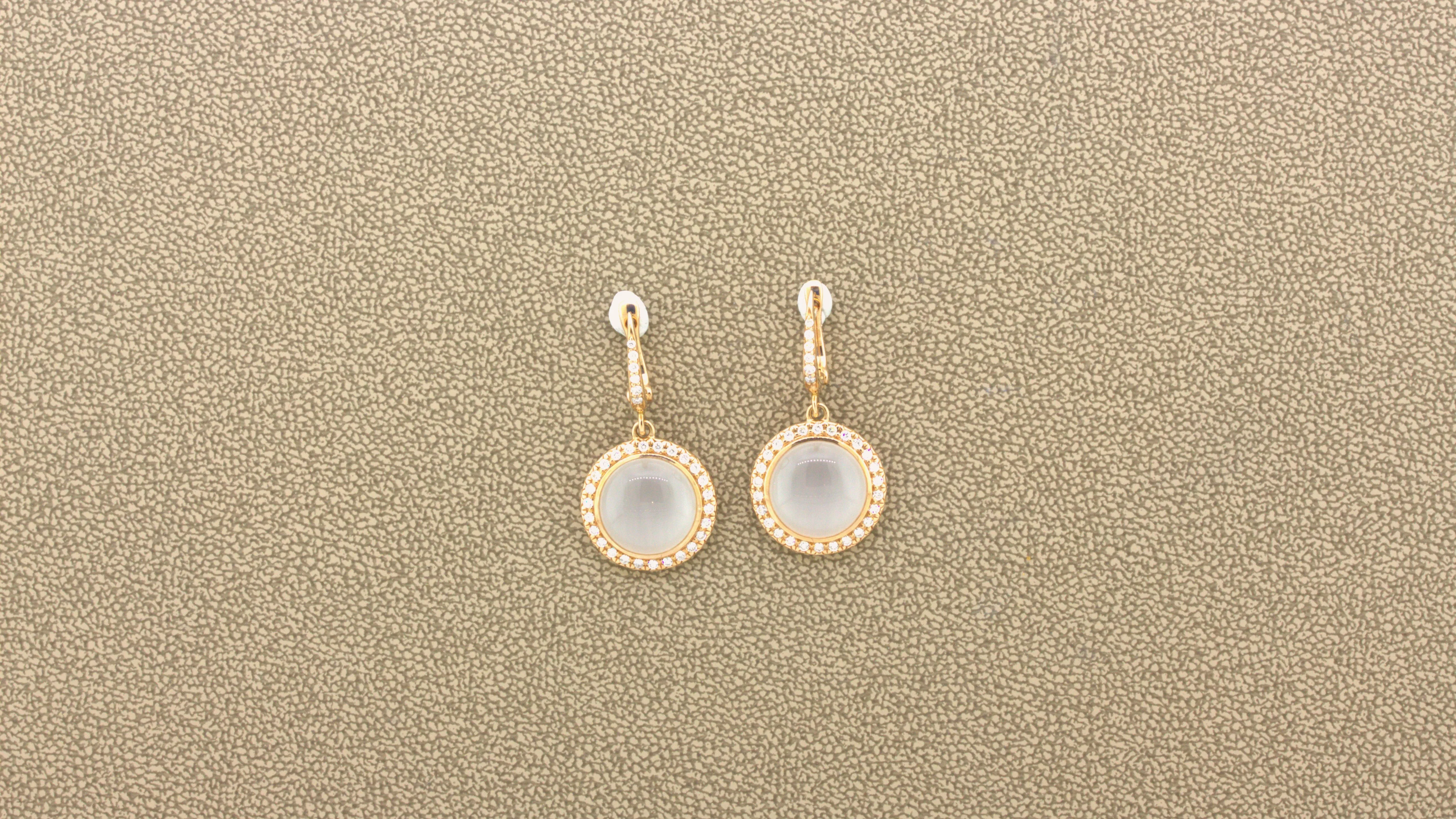 Moonstone Diamond 18k Rose Gold Drop Earrings