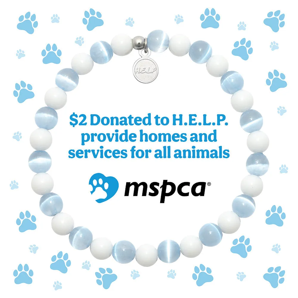MSPCA Charity Stacker: Blue Selenite & White Jade Bracelet
