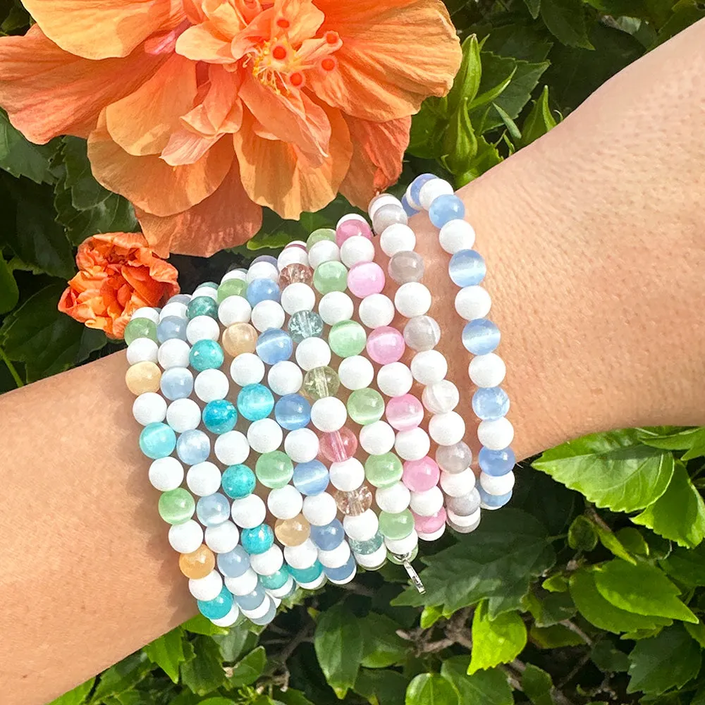 MSPCA Charity Stacker: Blue Selenite & White Jade Bracelet