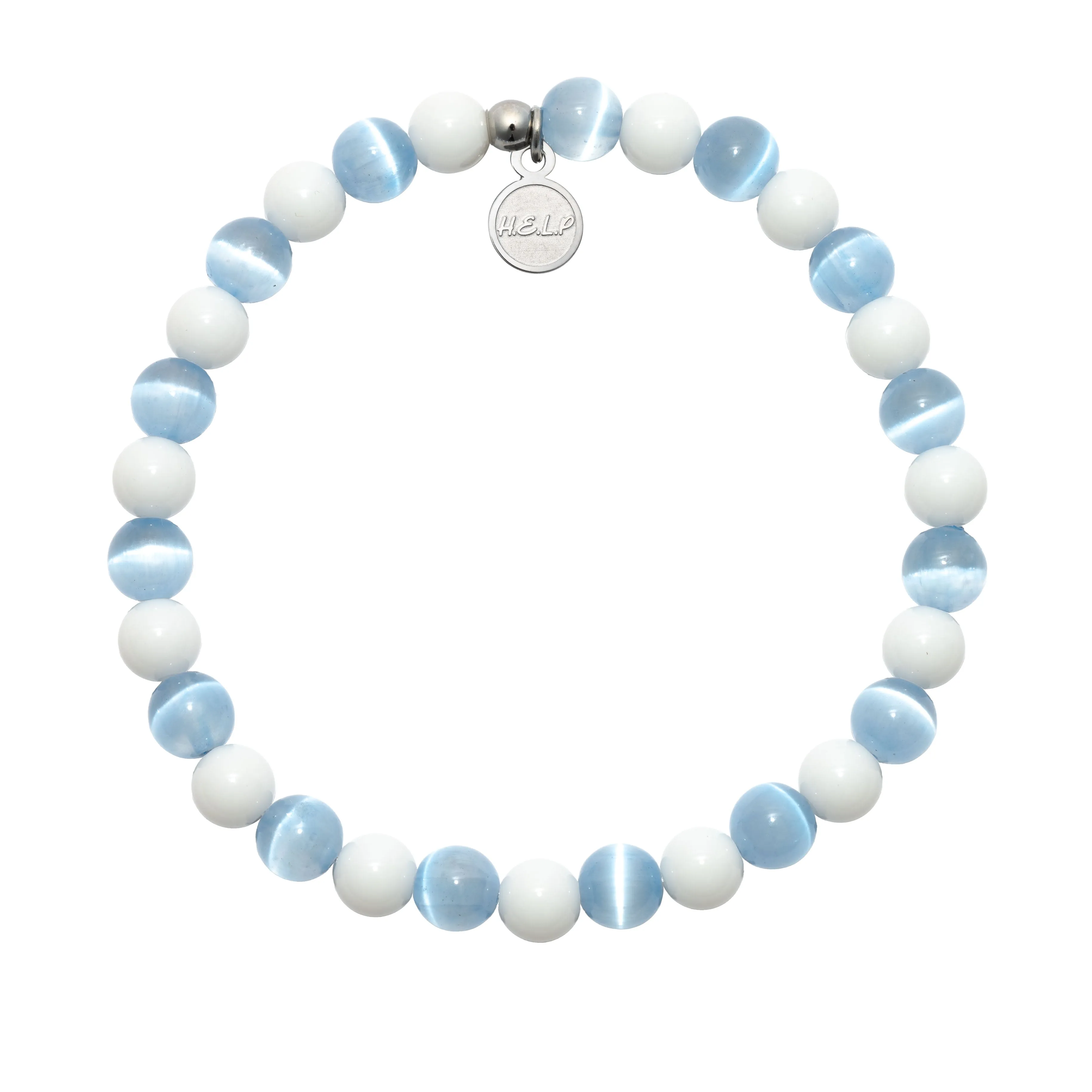MSPCA Charity Stacker: Blue Selenite & White Jade Bracelet