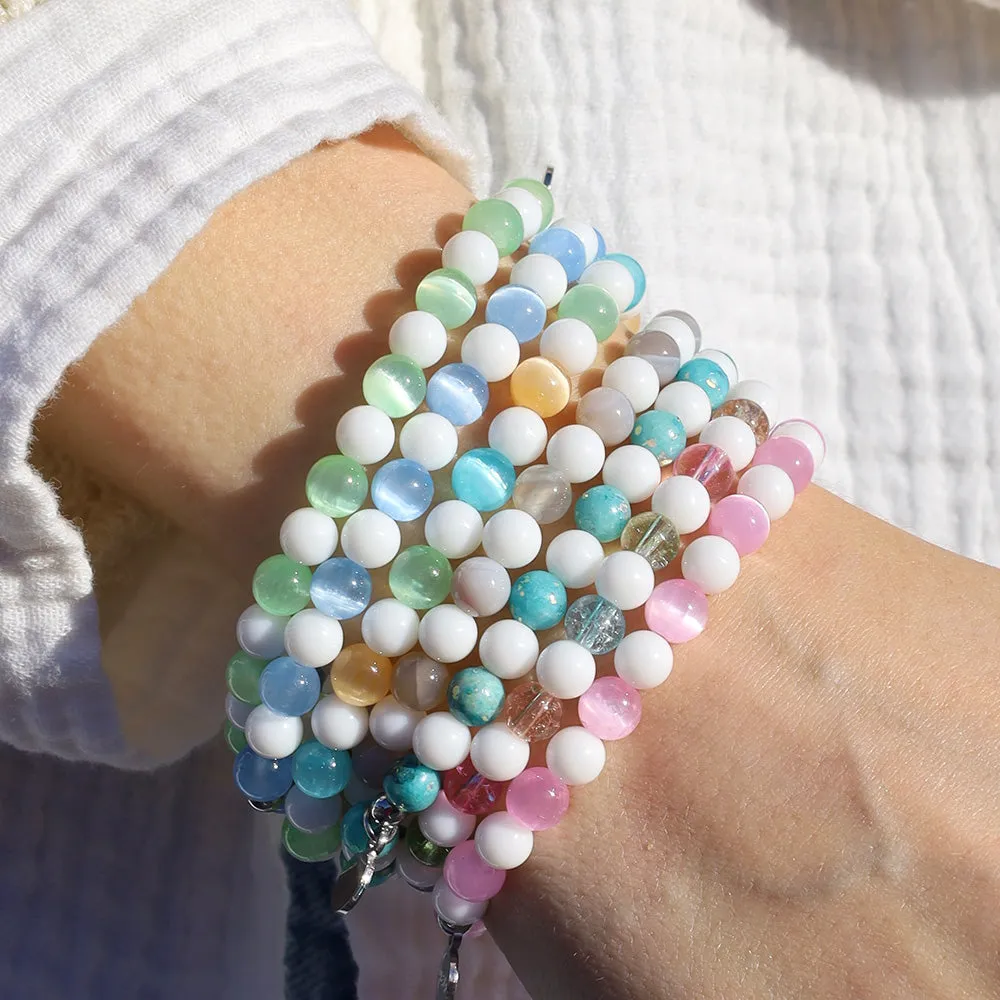 MSPCA Charity Stacker: Blue Selenite & White Jade Bracelet