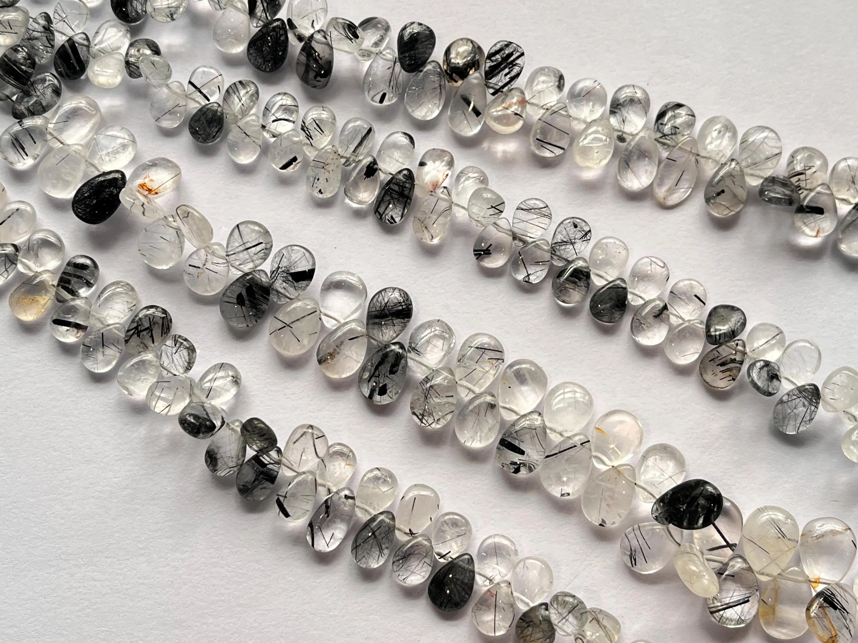 Natural Black Rutile smooth pear shape beads