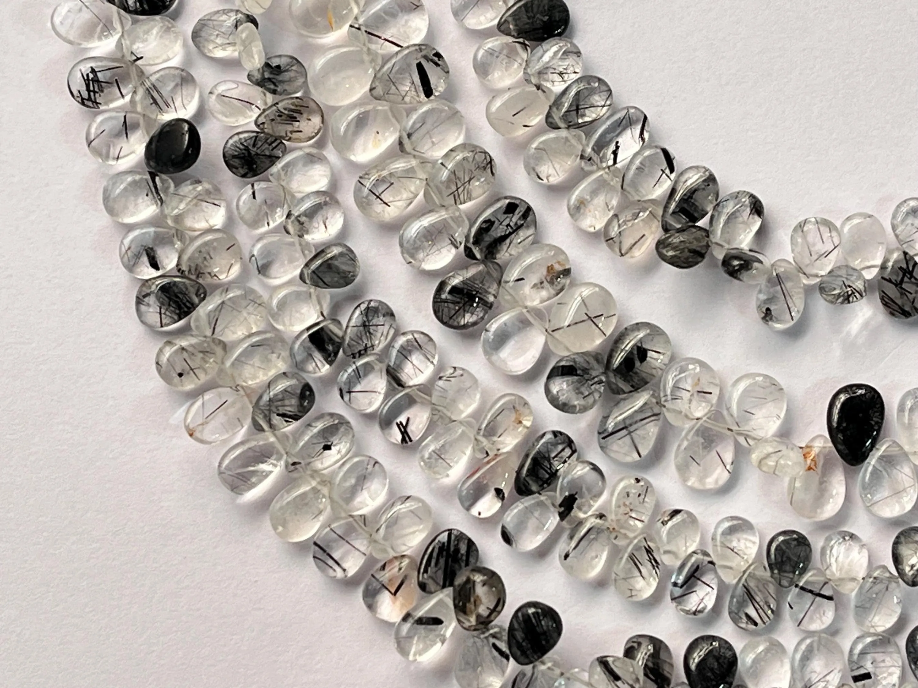 Natural Black Rutile smooth pear shape beads