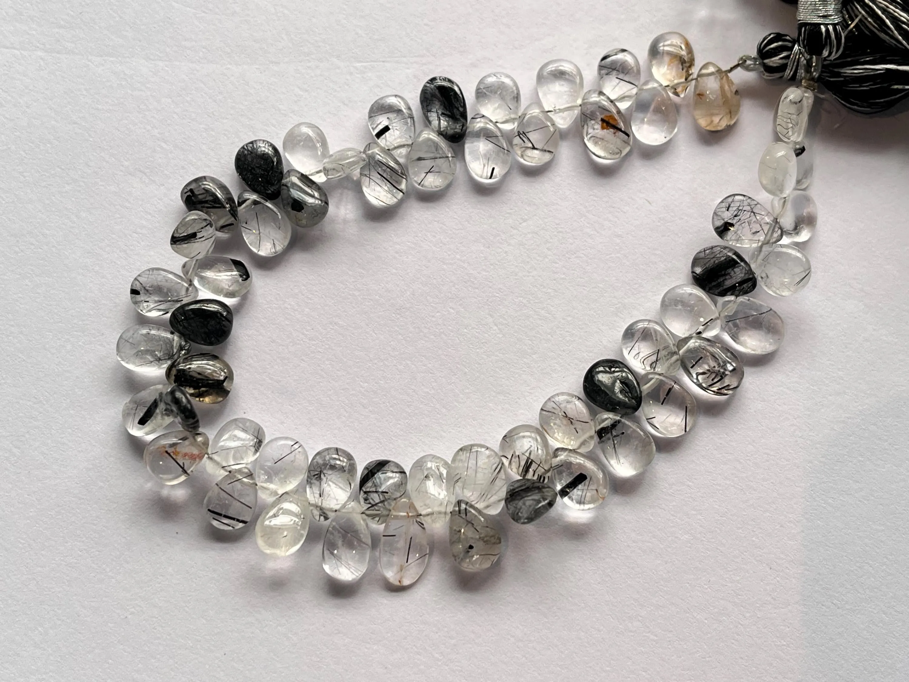 Natural Black Rutile smooth pear shape beads