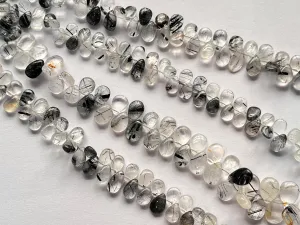 Natural Black Rutile smooth pear shape beads