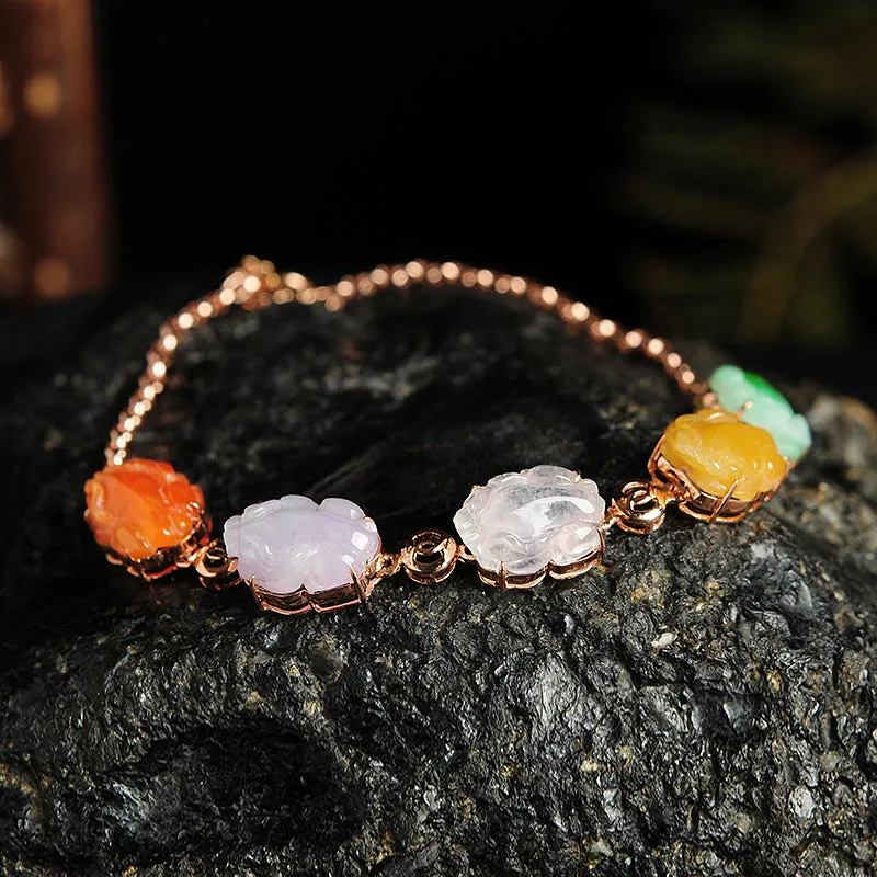 Natural Jade Bracelet Jadeite Gold Pixiu Bracelet BT07