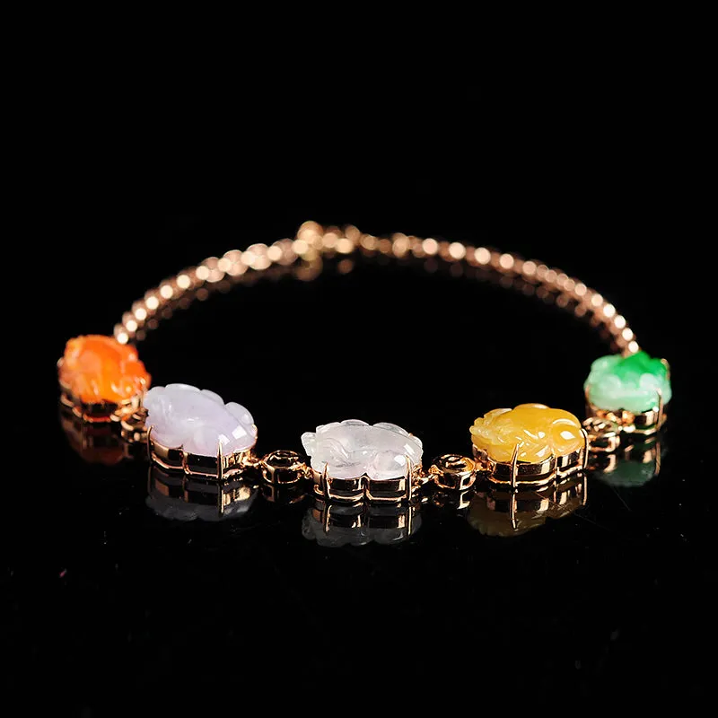 Natural Jade Bracelet Jadeite Gold Pixiu Bracelet BT07