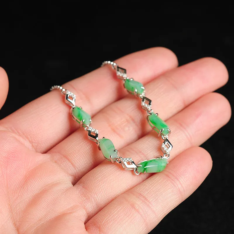 Natural Jade Bracelet Jadeite Silver Bracelet BT112