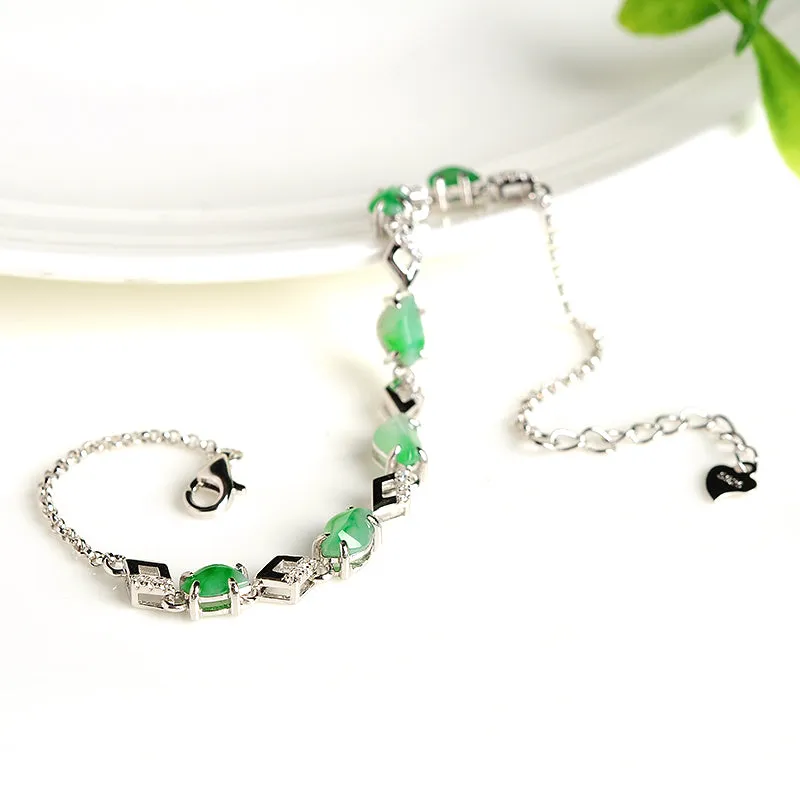 Natural Jade Bracelet Jadeite Silver Bracelet BT114