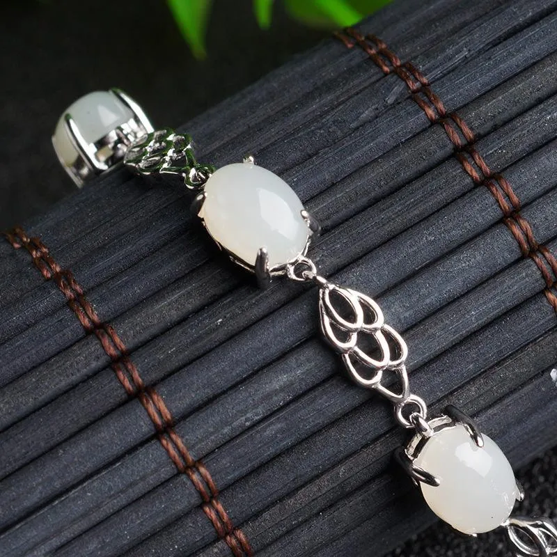 Natural Jade Bracelet Nephrite Silver Bracelet NB153
