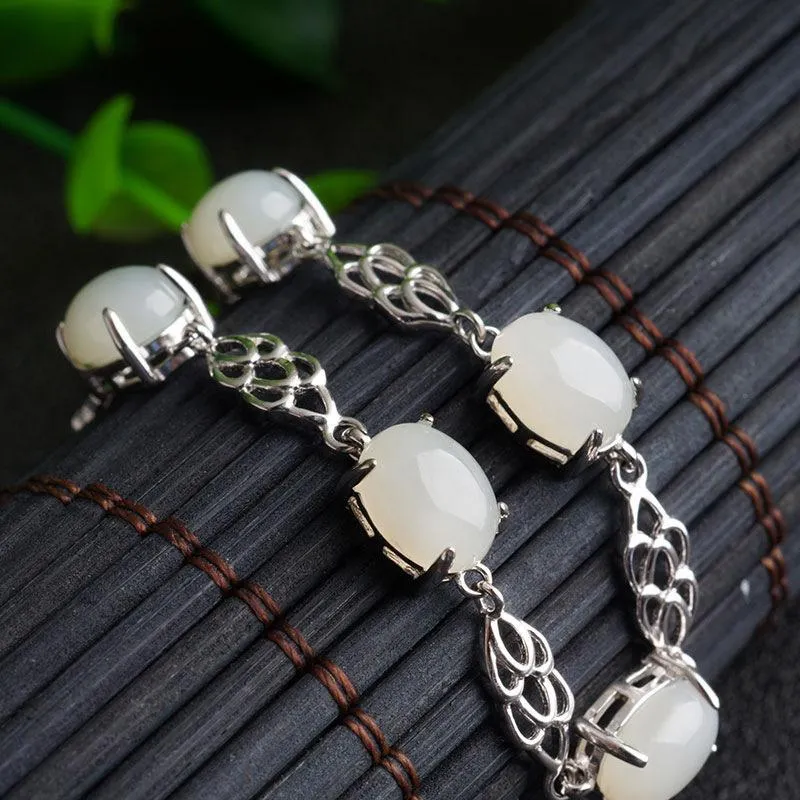 Natural Jade Bracelet Nephrite Silver Bracelet NB153