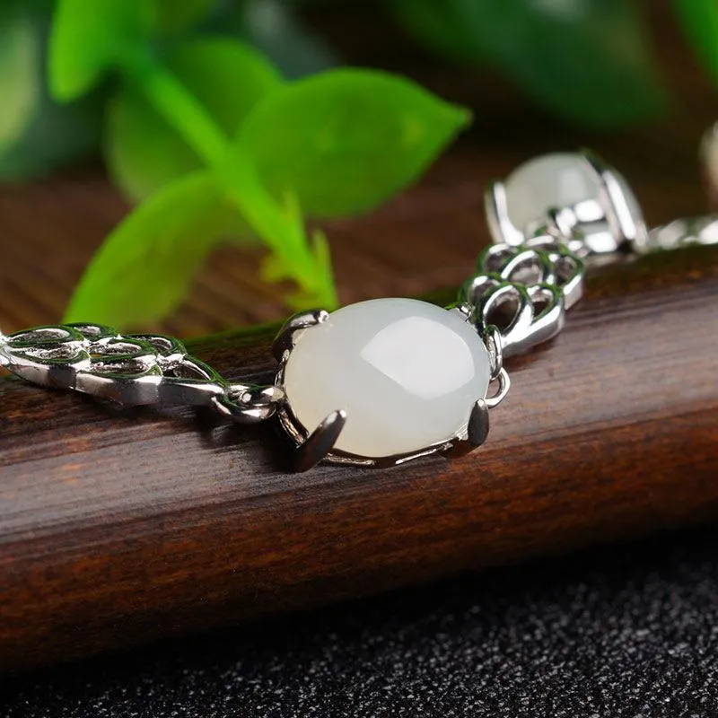 Natural Jade Bracelet Nephrite Silver Bracelet NB153