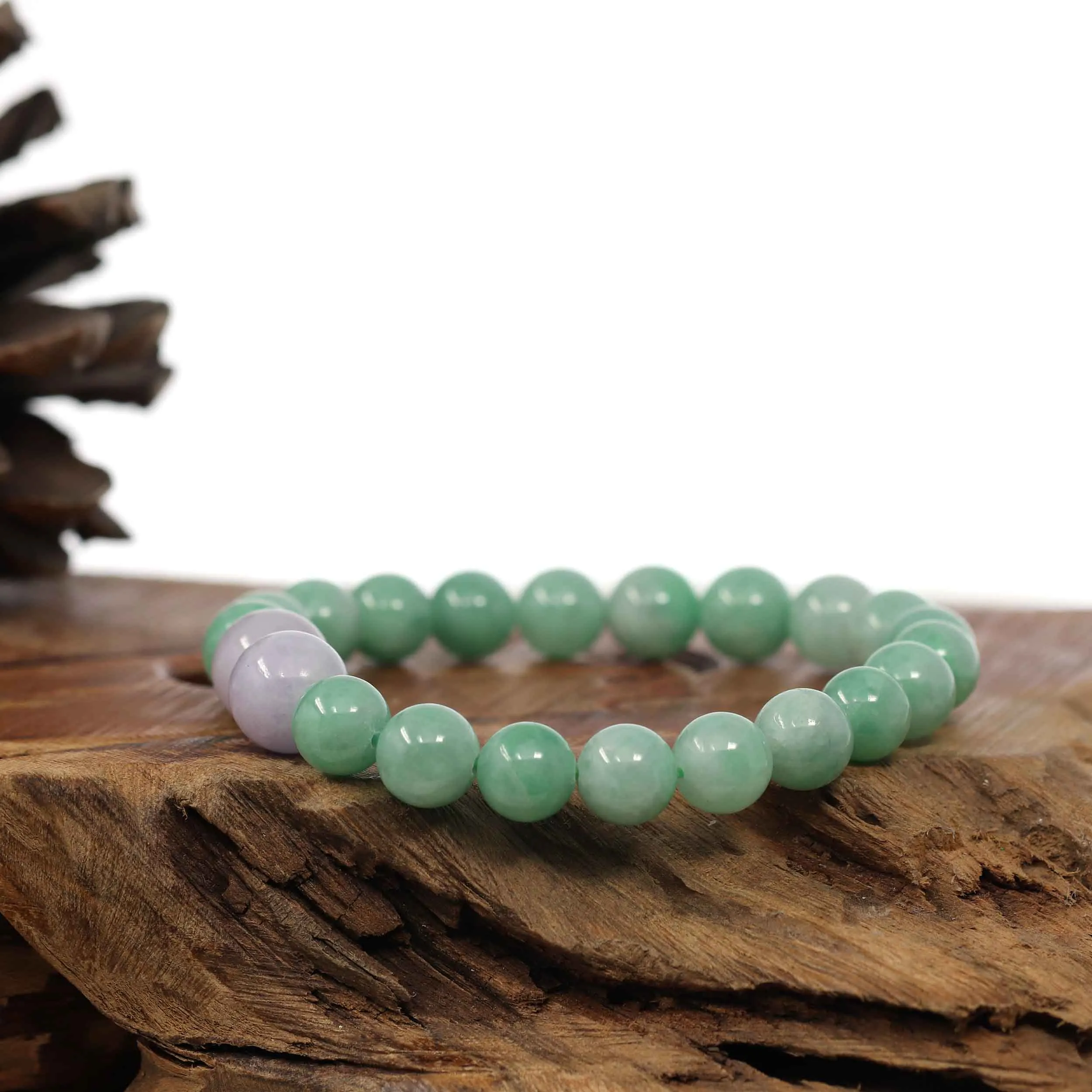 Natural Jadeite Jade Round Green & Lavender Beads Bracelet ( 9 mm )