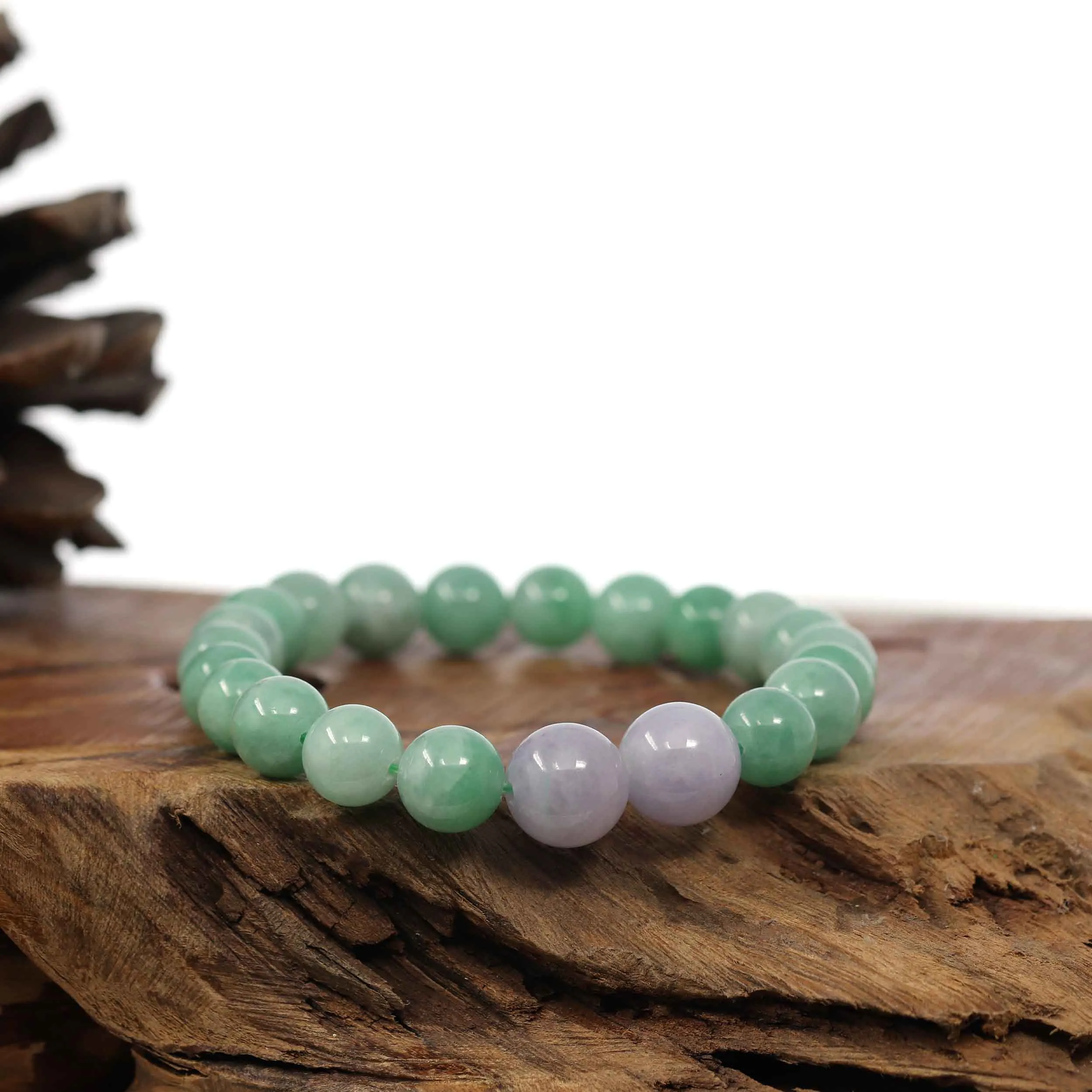 Natural Jadeite Jade Round Green & Lavender Beads Bracelet ( 9 mm )