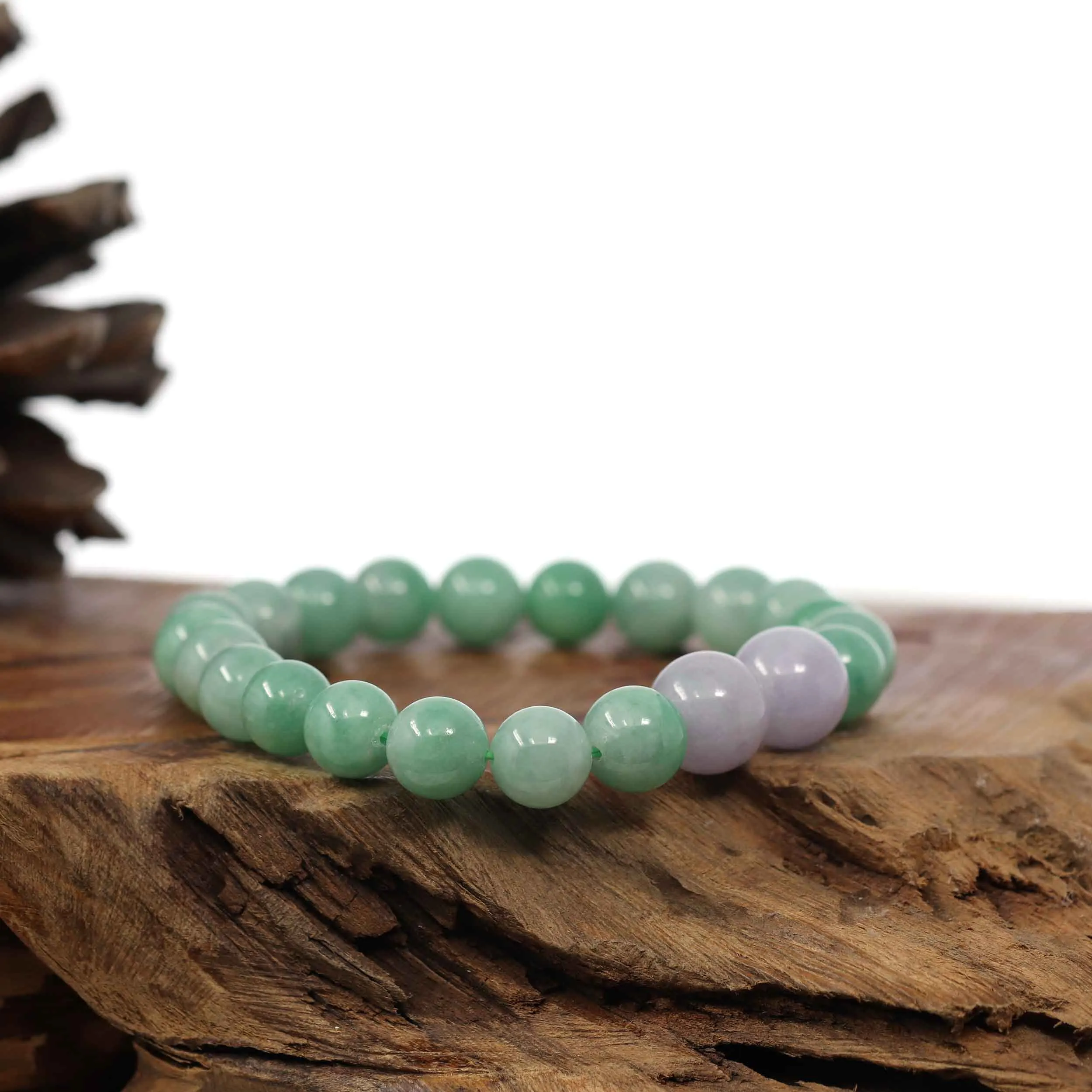 Natural Jadeite Jade Round Green & Lavender Beads Bracelet ( 9 mm )