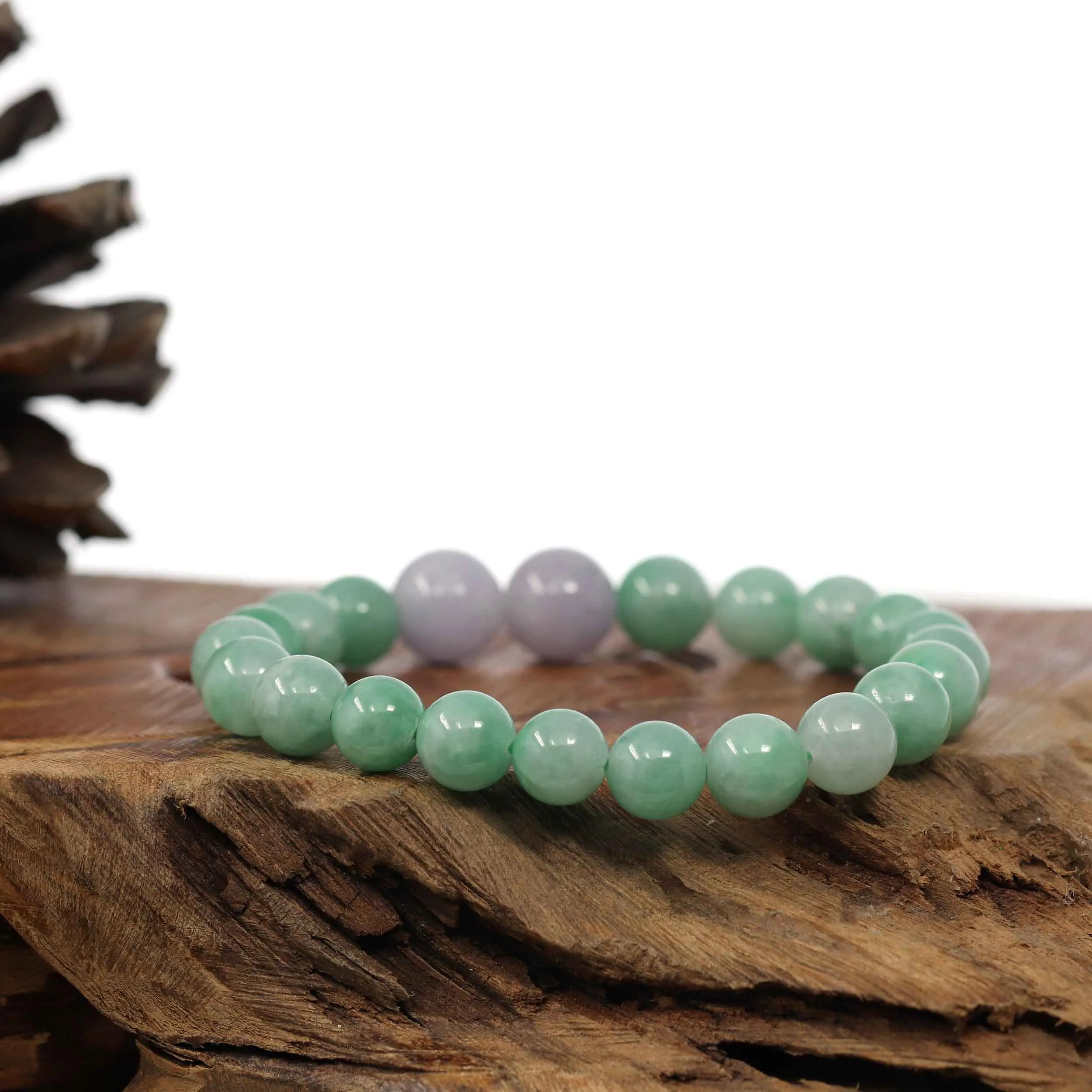 Natural Jadeite Jade Round Green & Lavender Beads Bracelet ( 9 mm )