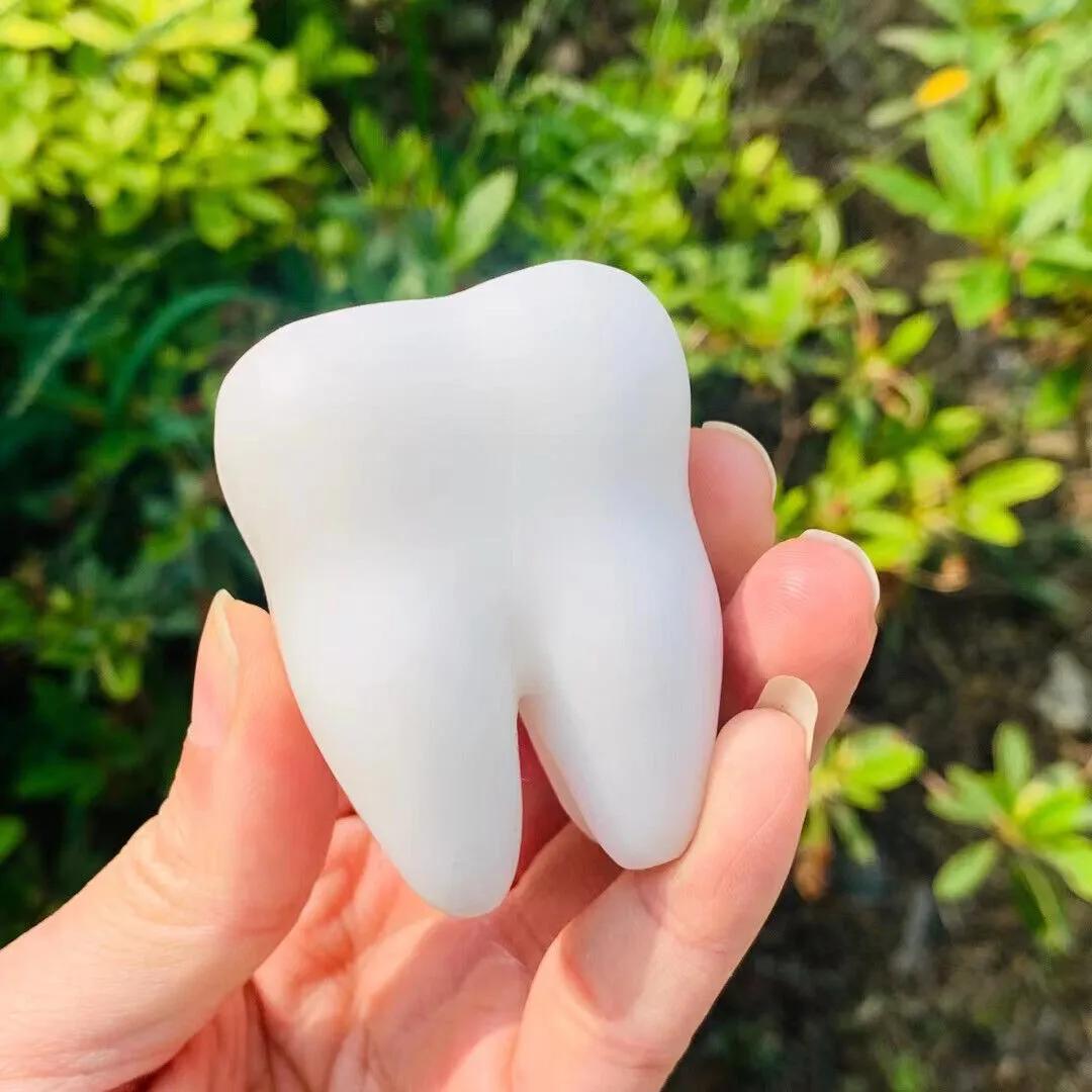 Natural White Jade Quartz Hand Carved Tooth Skull