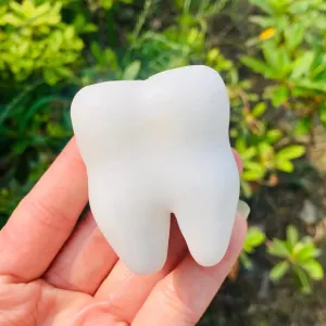 Natural White Jade Quartz Hand Carved Tooth Skull