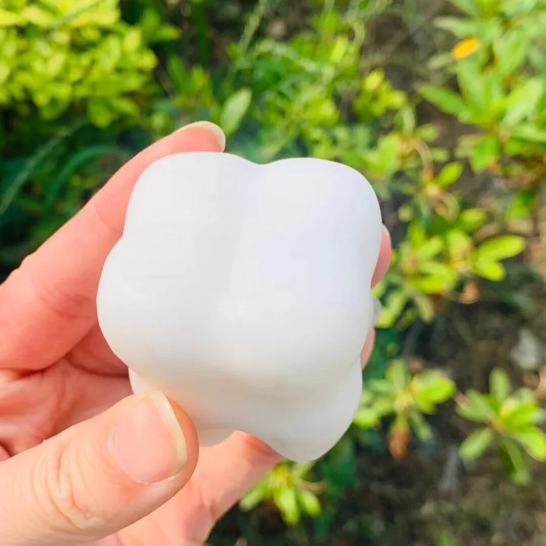 Natural White Jade Quartz Hand Carved Tooth Skull