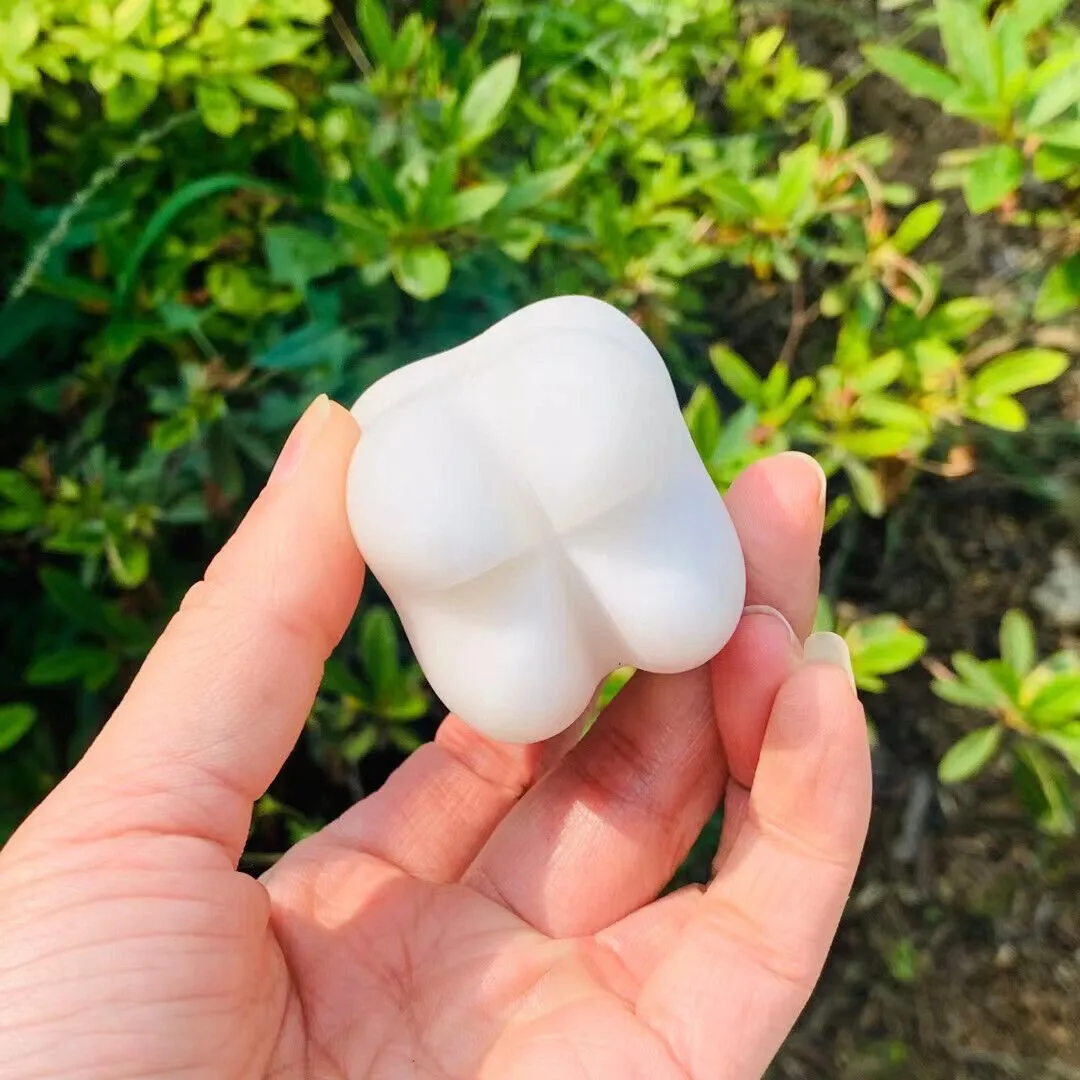 Natural White Jade Quartz Hand Carved Tooth Skull