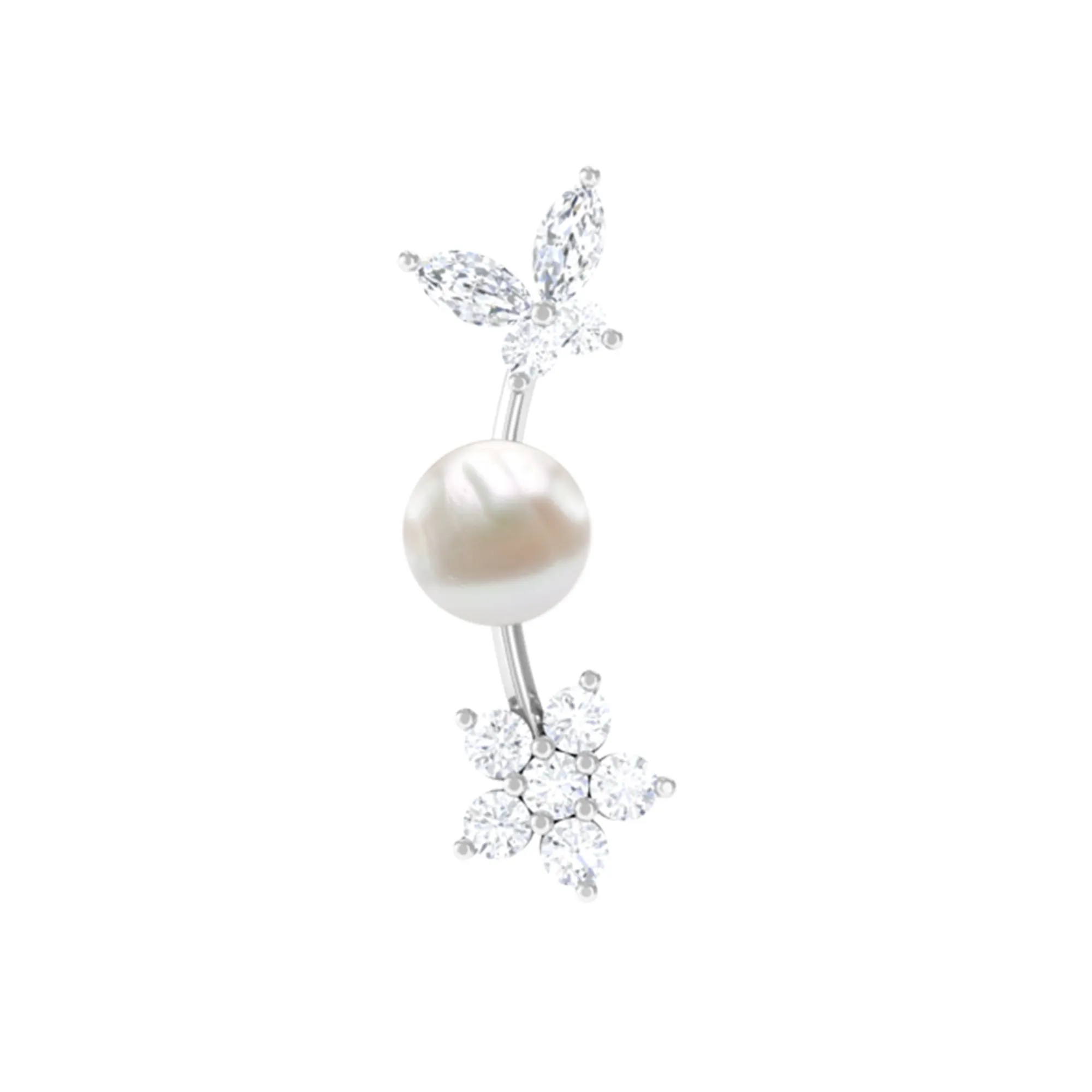 Nature Inspired Freshwater Pearl and Moissanite Crawler Earring