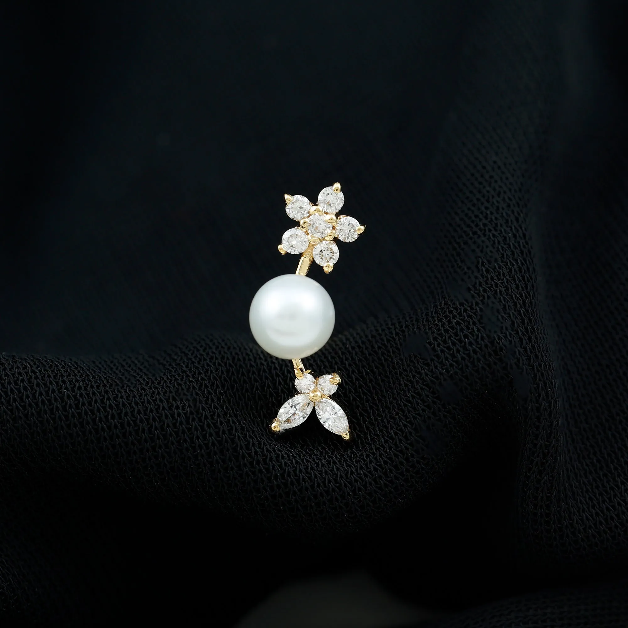 Nature Inspired Freshwater Pearl and Moissanite Crawler Earring