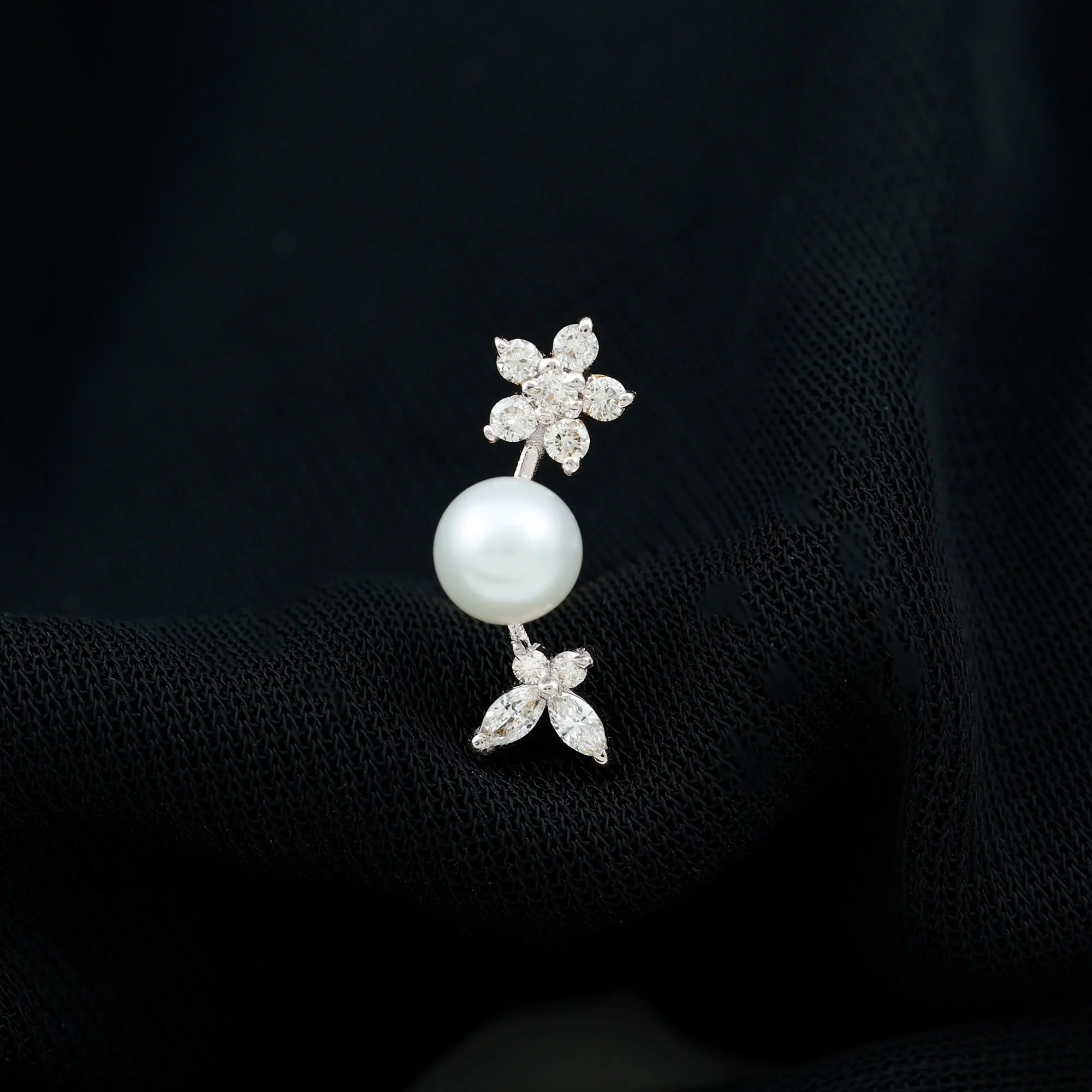 Nature Inspired Freshwater Pearl and Moissanite Crawler Earring