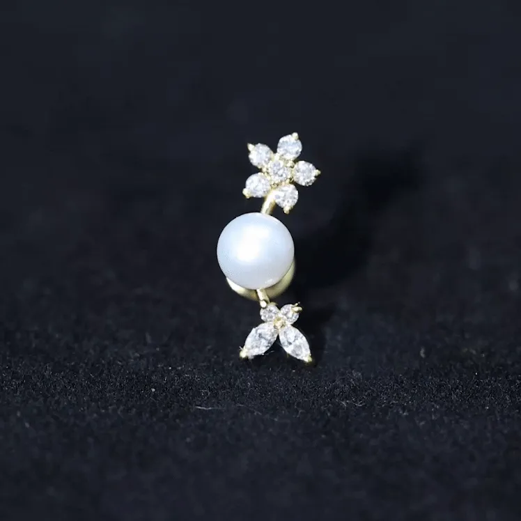 Nature Inspired Freshwater Pearl and Moissanite Crawler Earring