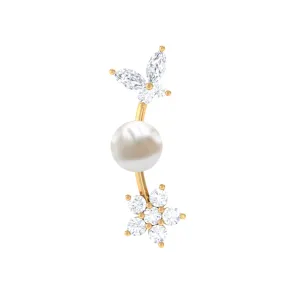 Nature Inspired Freshwater Pearl and Moissanite Crawler Earring