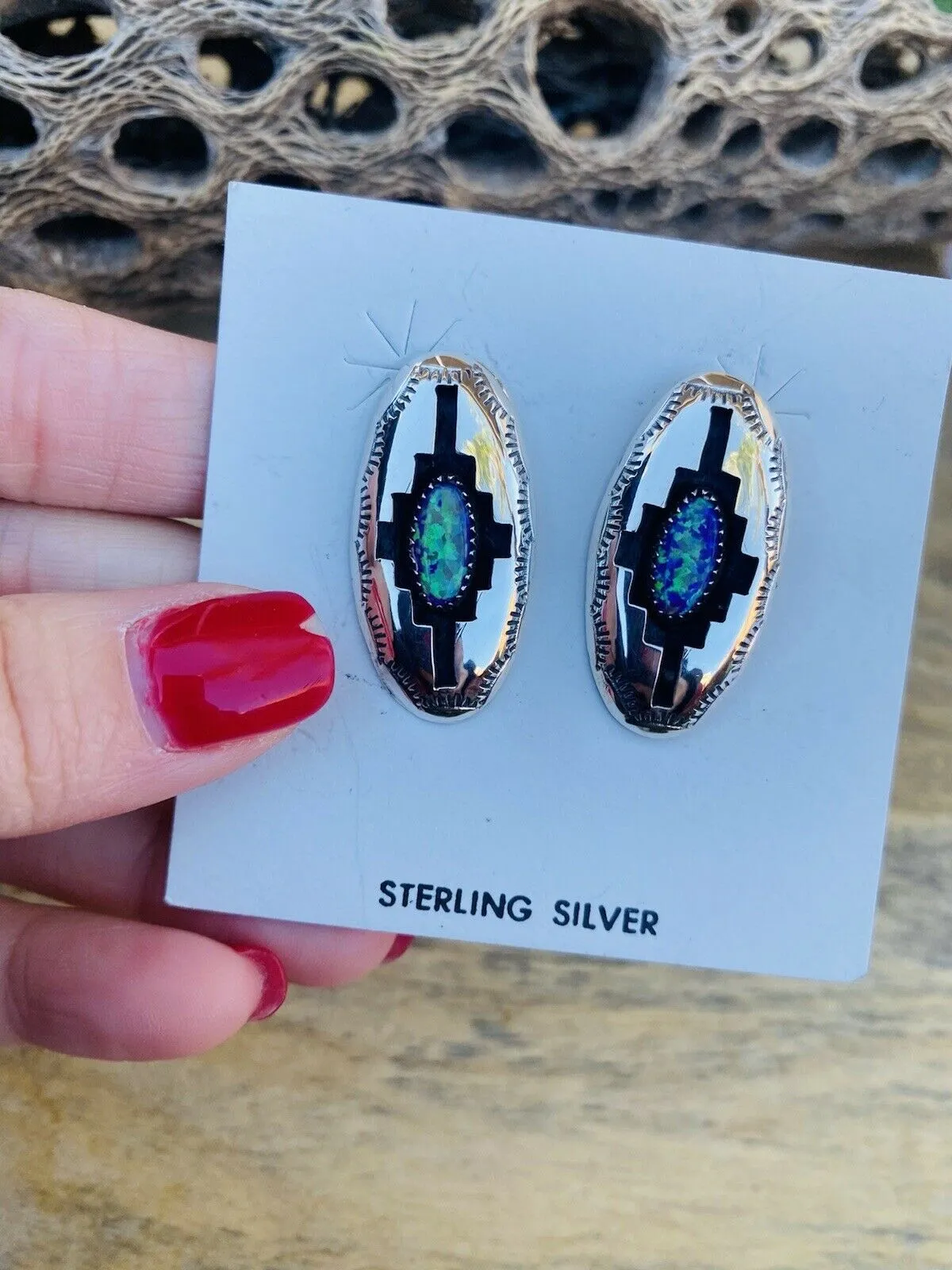 Navajo Purple Opal & Sterling Silver Shadow Box Post Earrings