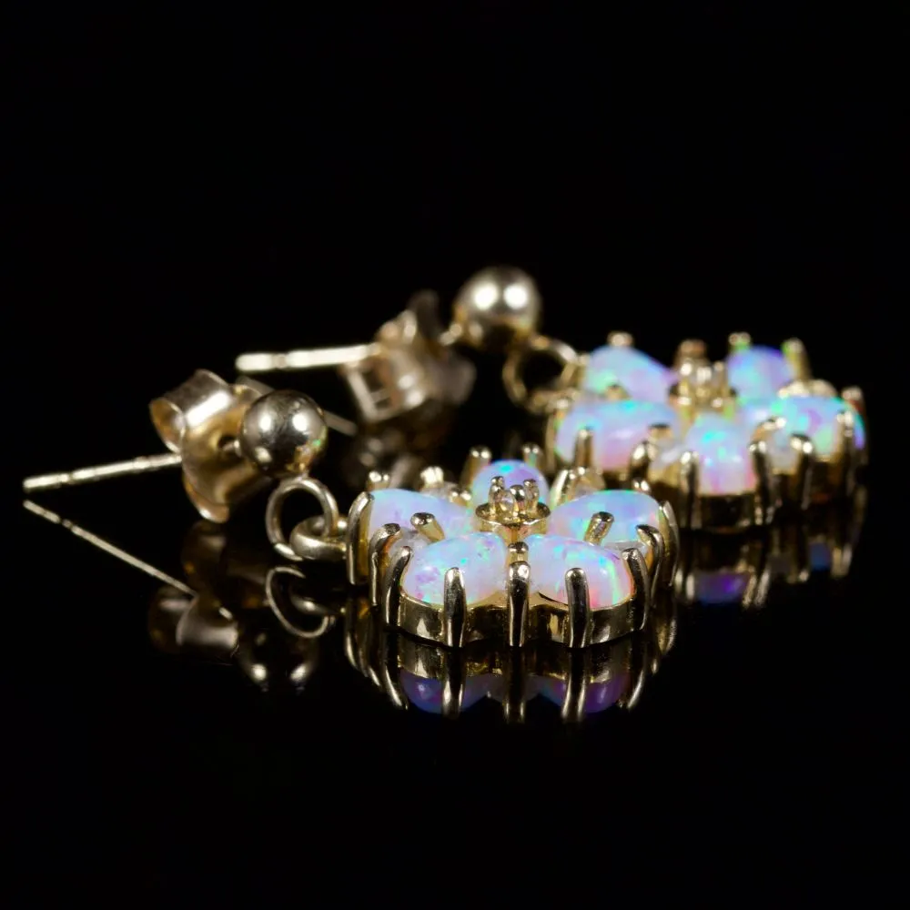 Opal And Diamond Flower Earrings 9Ct Gold