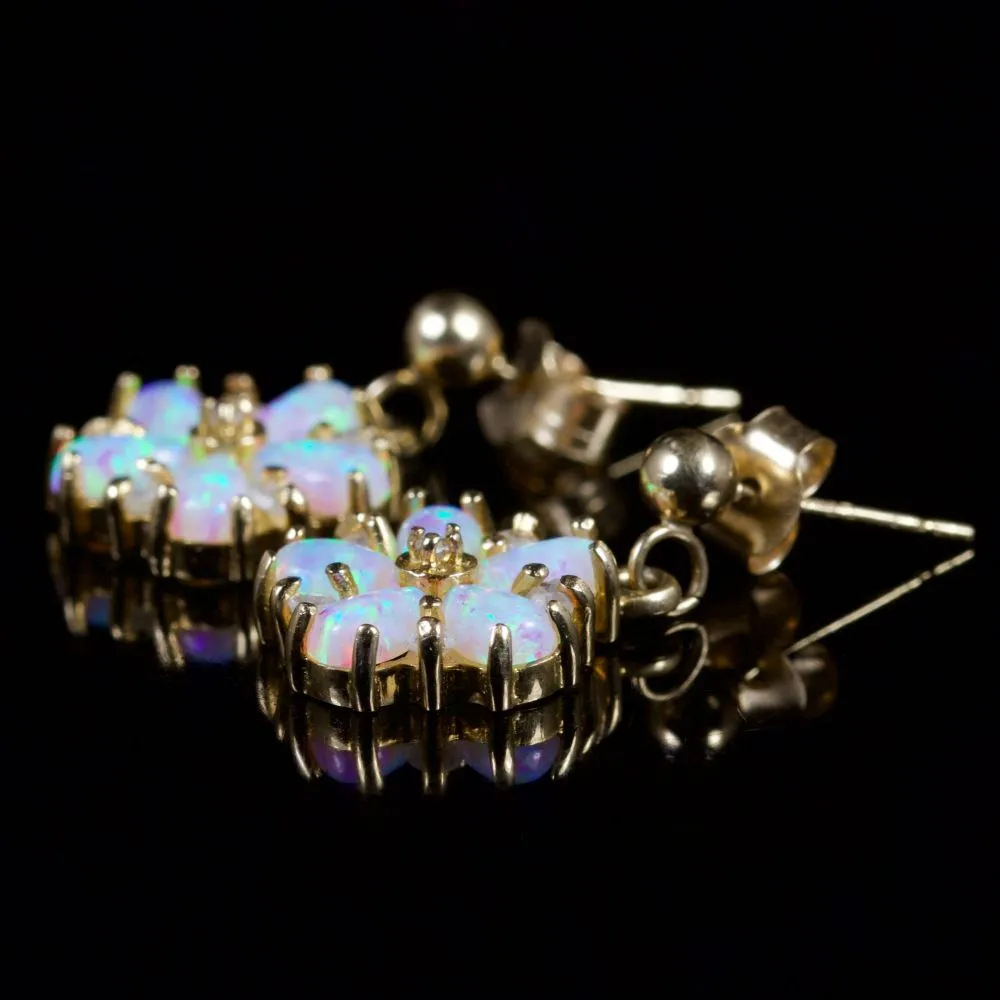 Opal And Diamond Flower Earrings 9Ct Gold