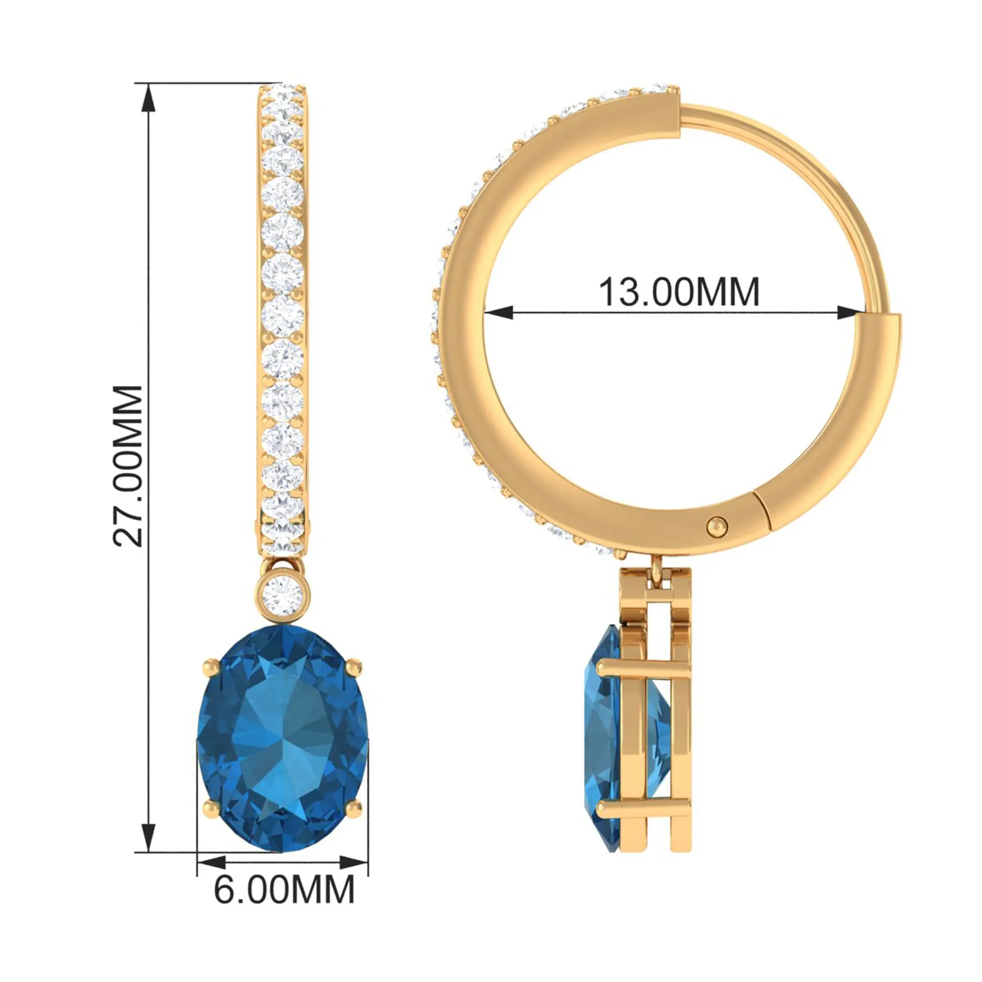 Oval London Blue Topaz and Diamond Hoop Drop Earrings