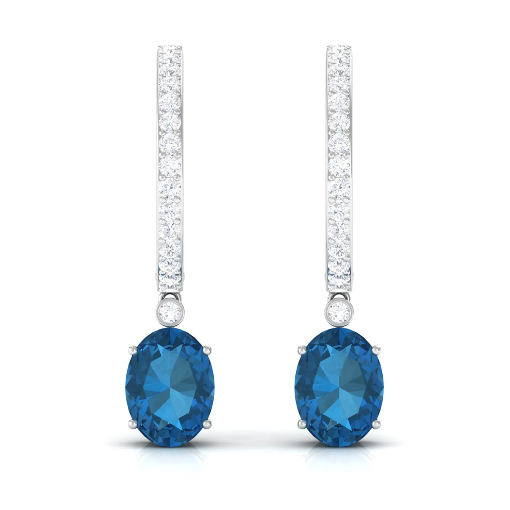 Oval London Blue Topaz and Diamond Hoop Drop Earrings