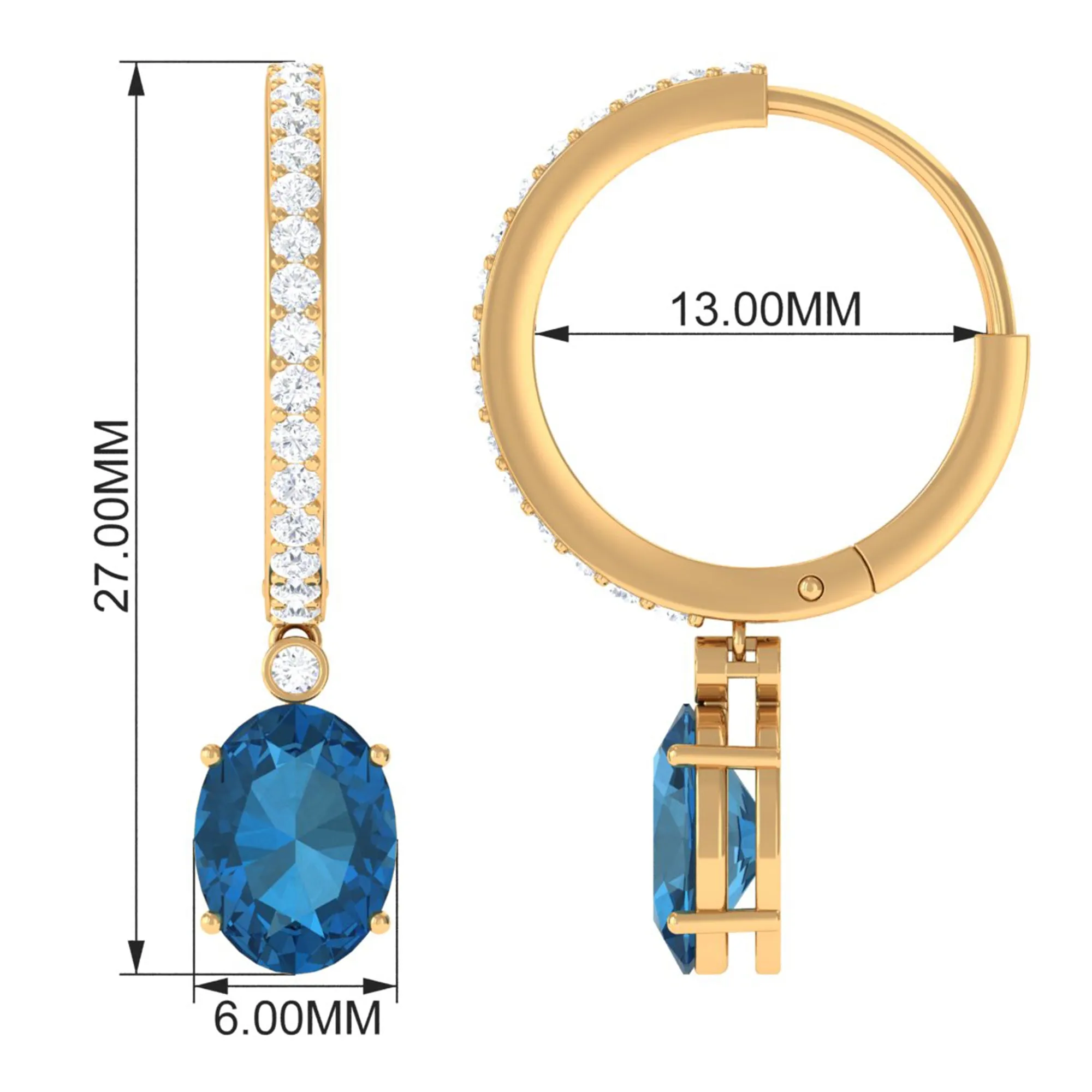 Oval London Blue Topaz and Diamond Hoop Drop Earrings