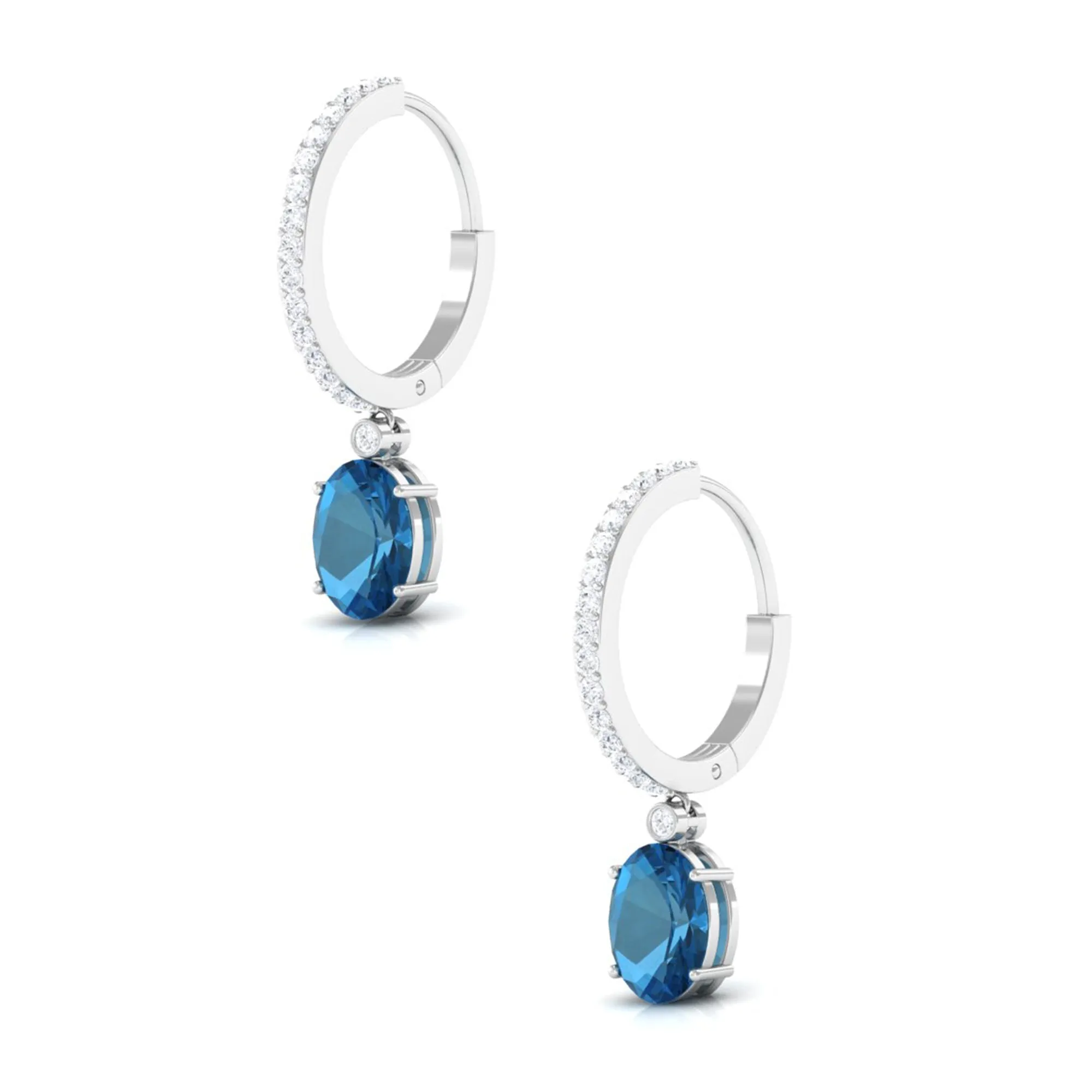 Oval London Blue Topaz and Diamond Hoop Drop Earrings