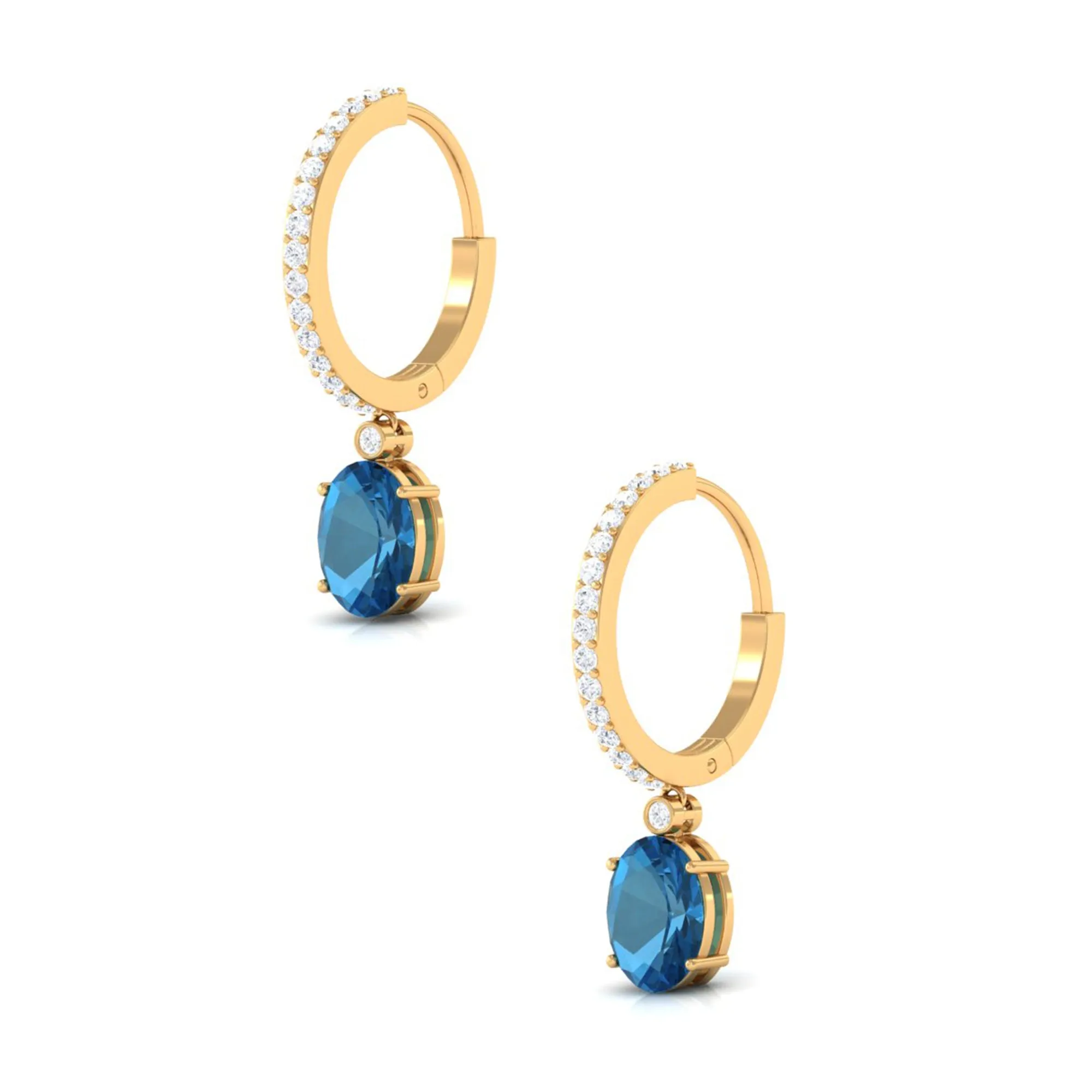 Oval London Blue Topaz and Diamond Hoop Drop Earrings