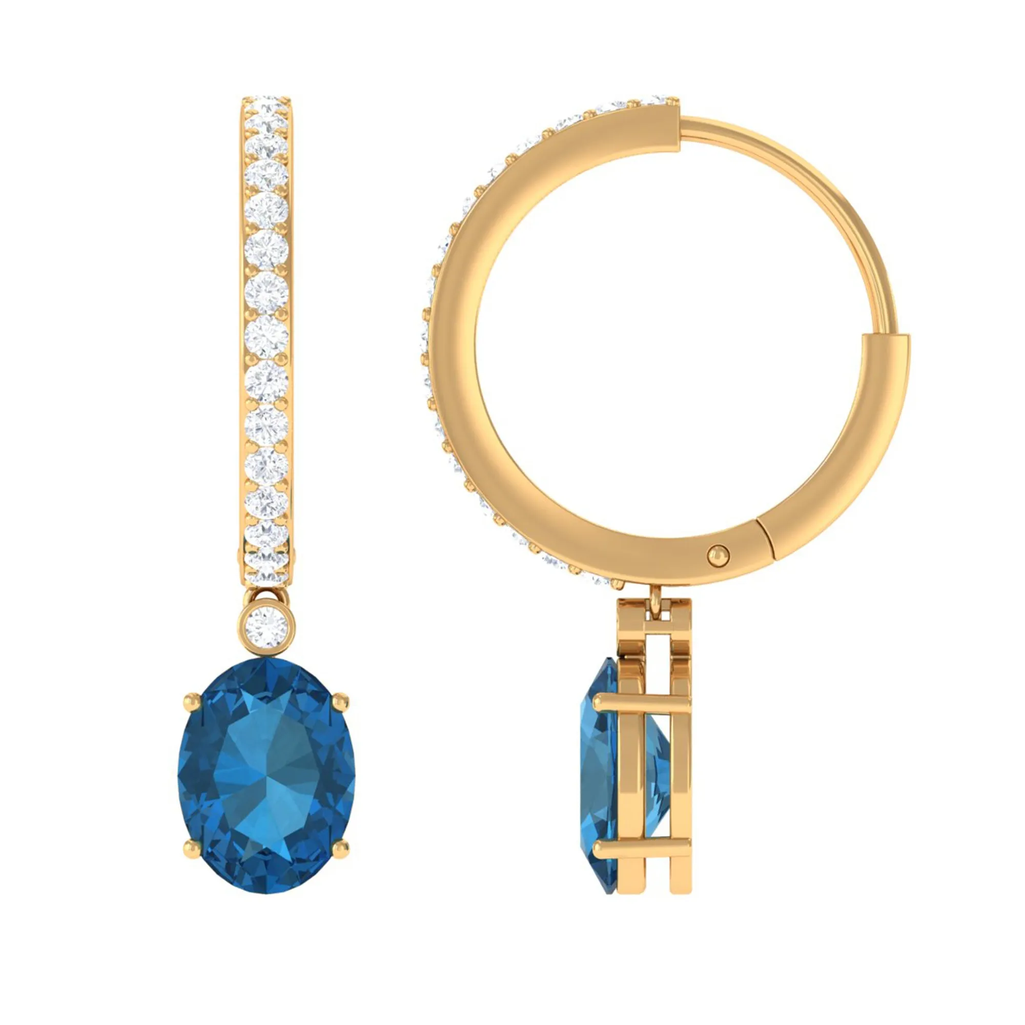 Oval London Blue Topaz and Diamond Hoop Drop Earrings
