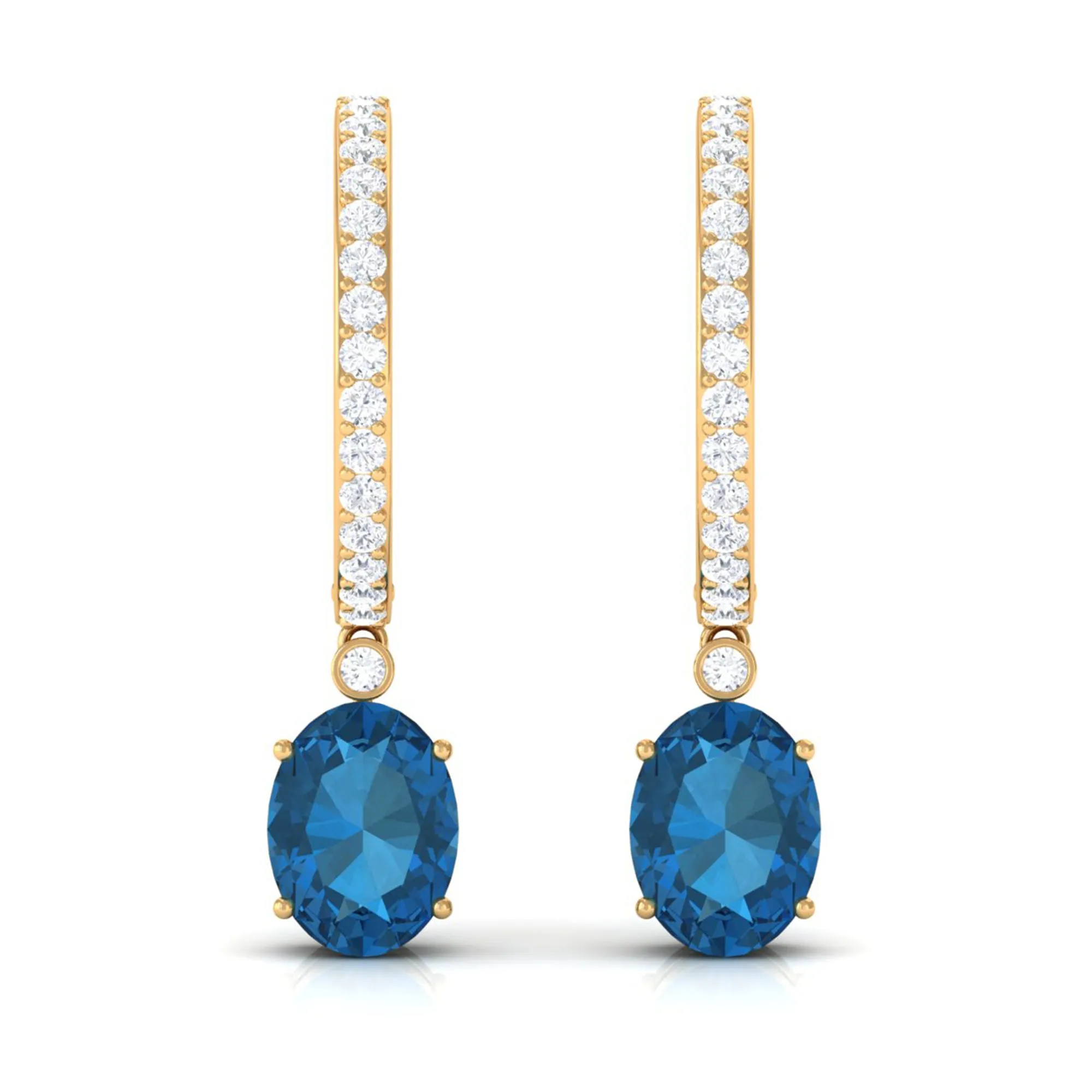 Oval London Blue Topaz and Diamond Hoop Drop Earrings
