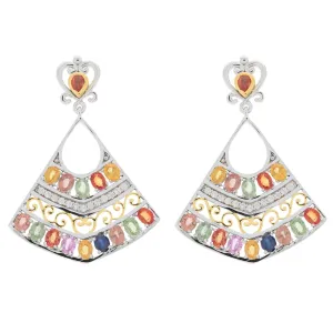 Oval Mutliple Color Sapphire Sterling Silver Earrings with Accent