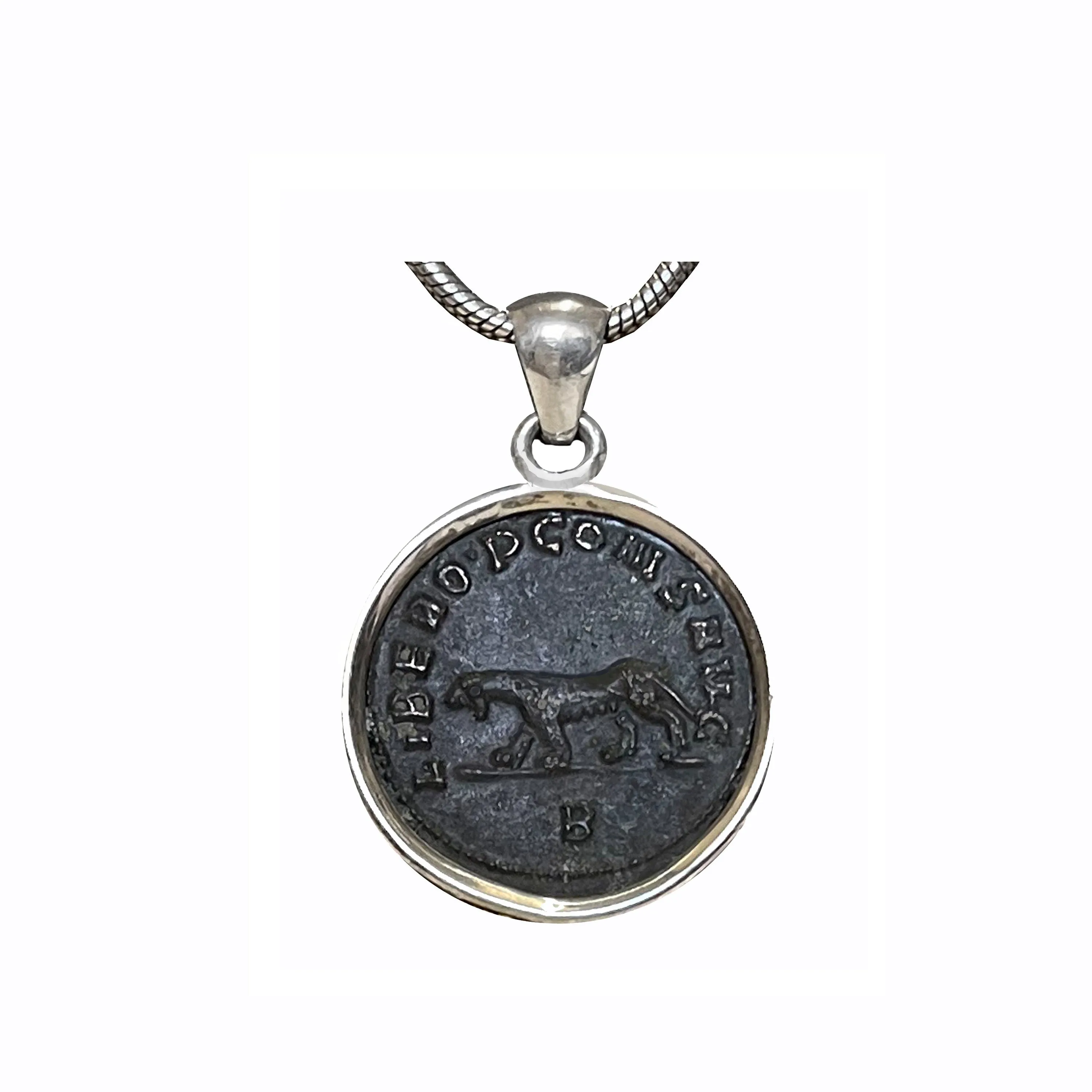 PANTHER Genuine Ancient Roman Bronze Coin 3rd cent. AD Silver Pendant