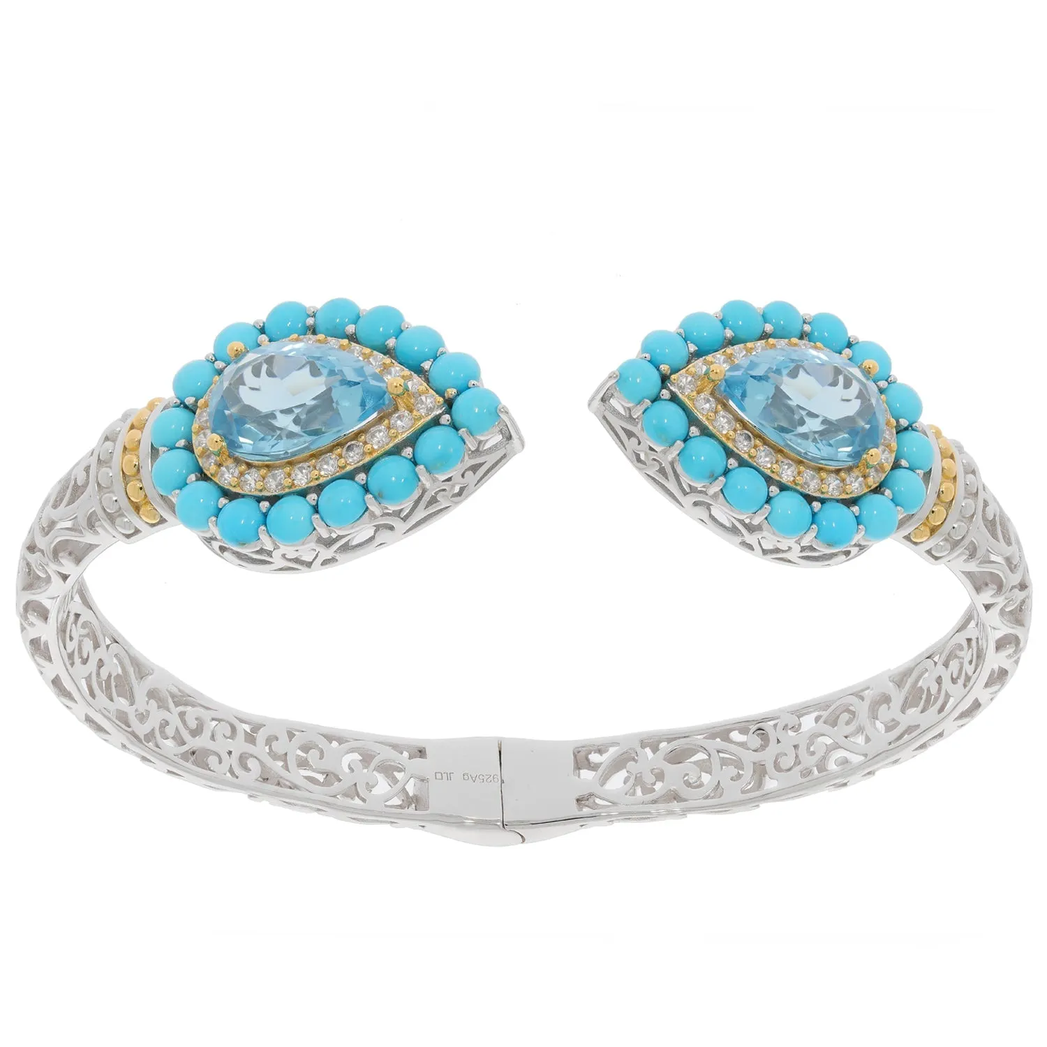 Pear Blue Topaz Sterling Silver Bracelet with Turquoise Accent
