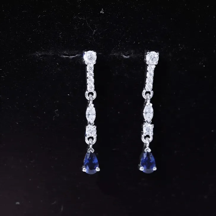Pear Cut Created Blue Sapphire and Moissanite Long Dangle Earrings