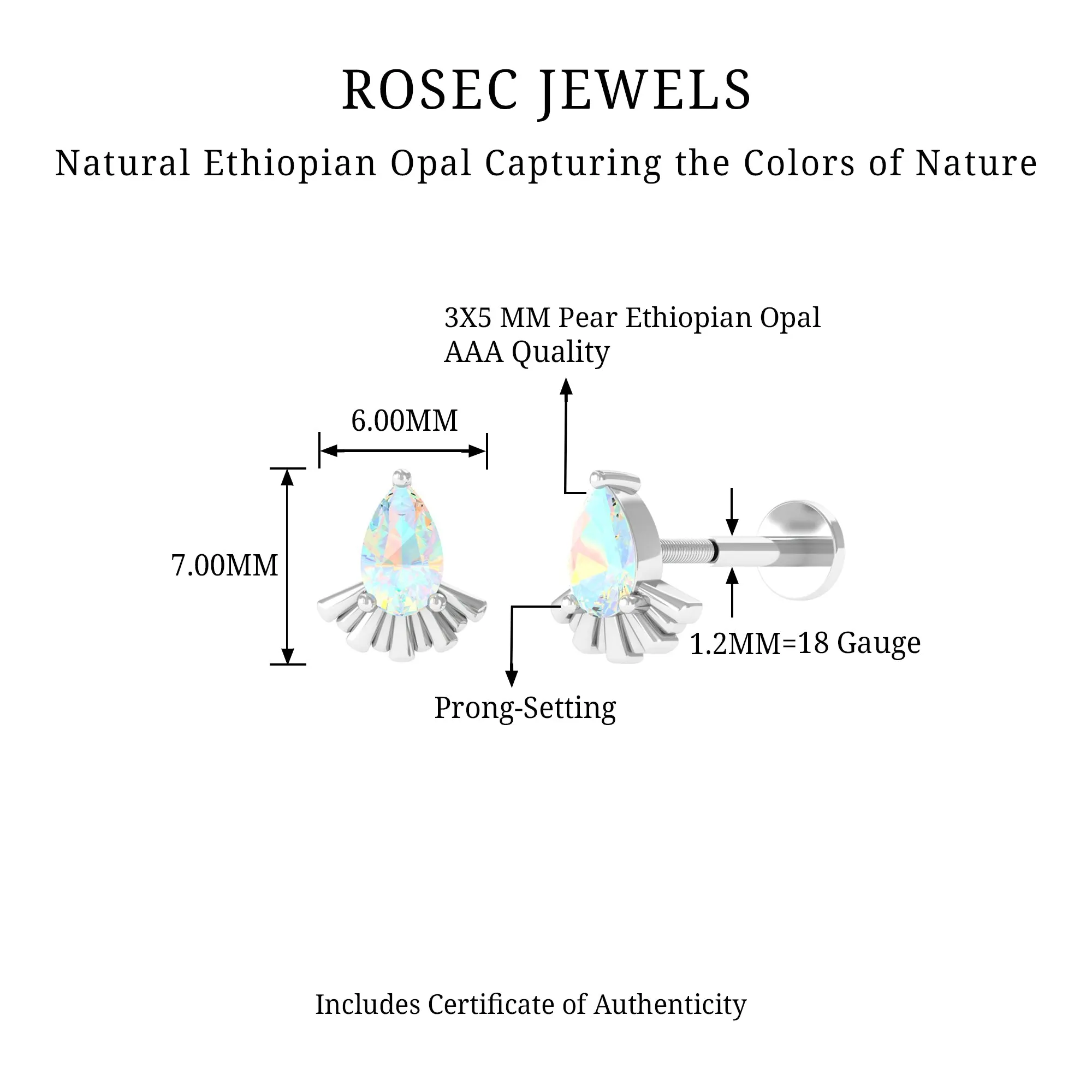 Pear Shaped Ethiopian Opal Unique Cartilage Earring