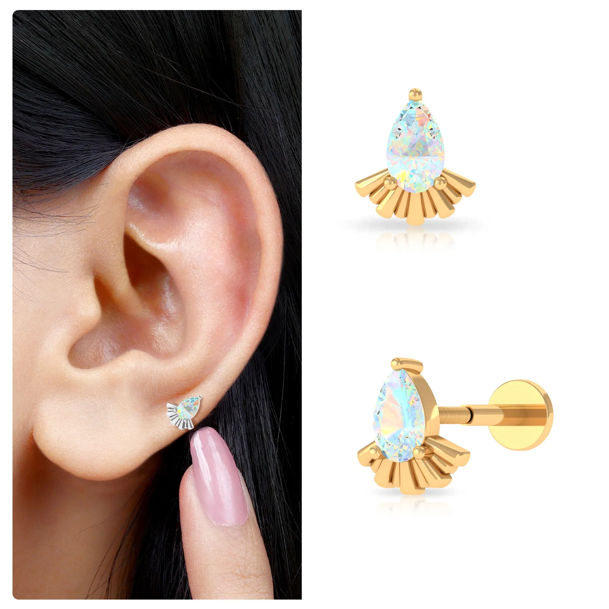 Pear Shaped Ethiopian Opal Unique Cartilage Earring