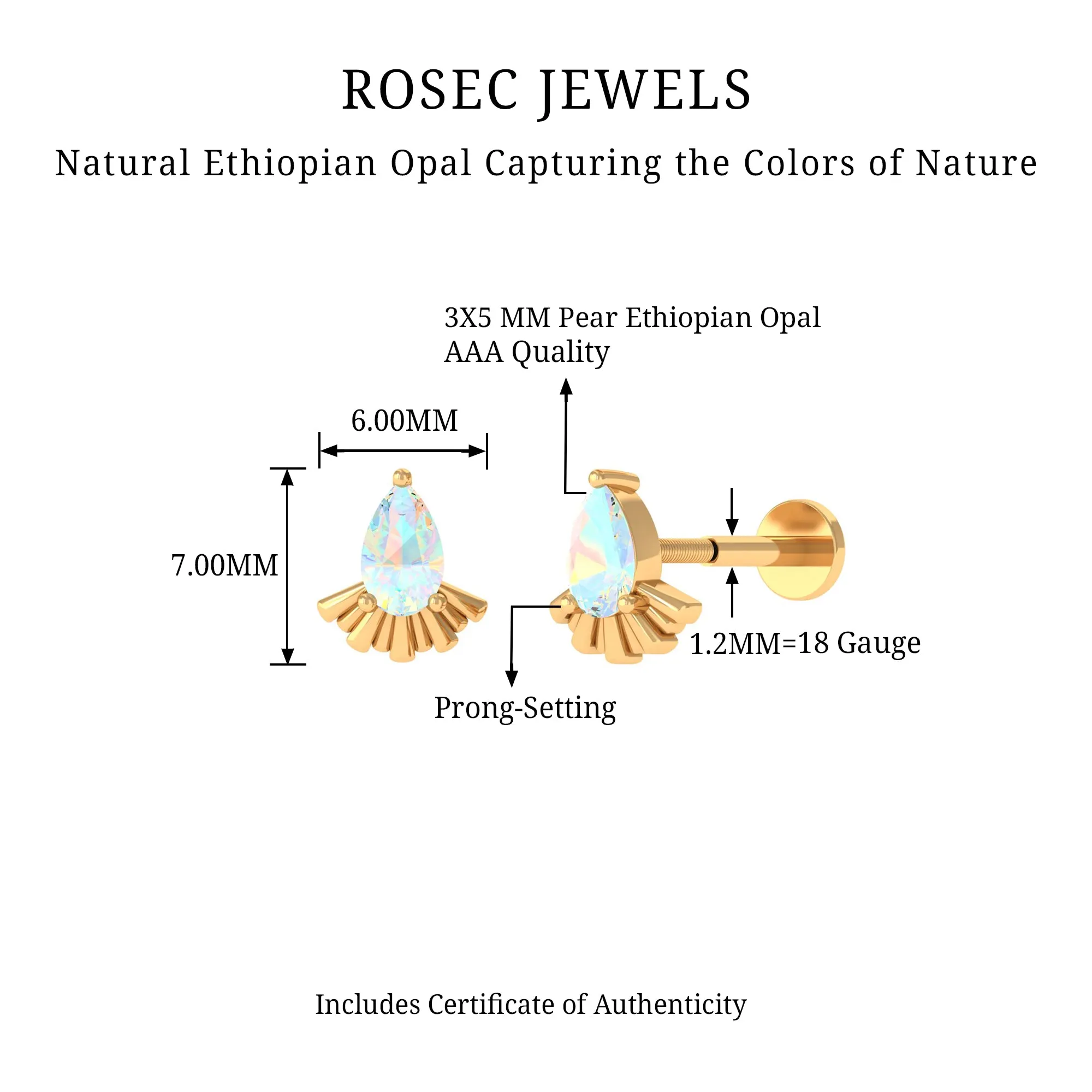 Pear Shaped Ethiopian Opal Unique Cartilage Earring