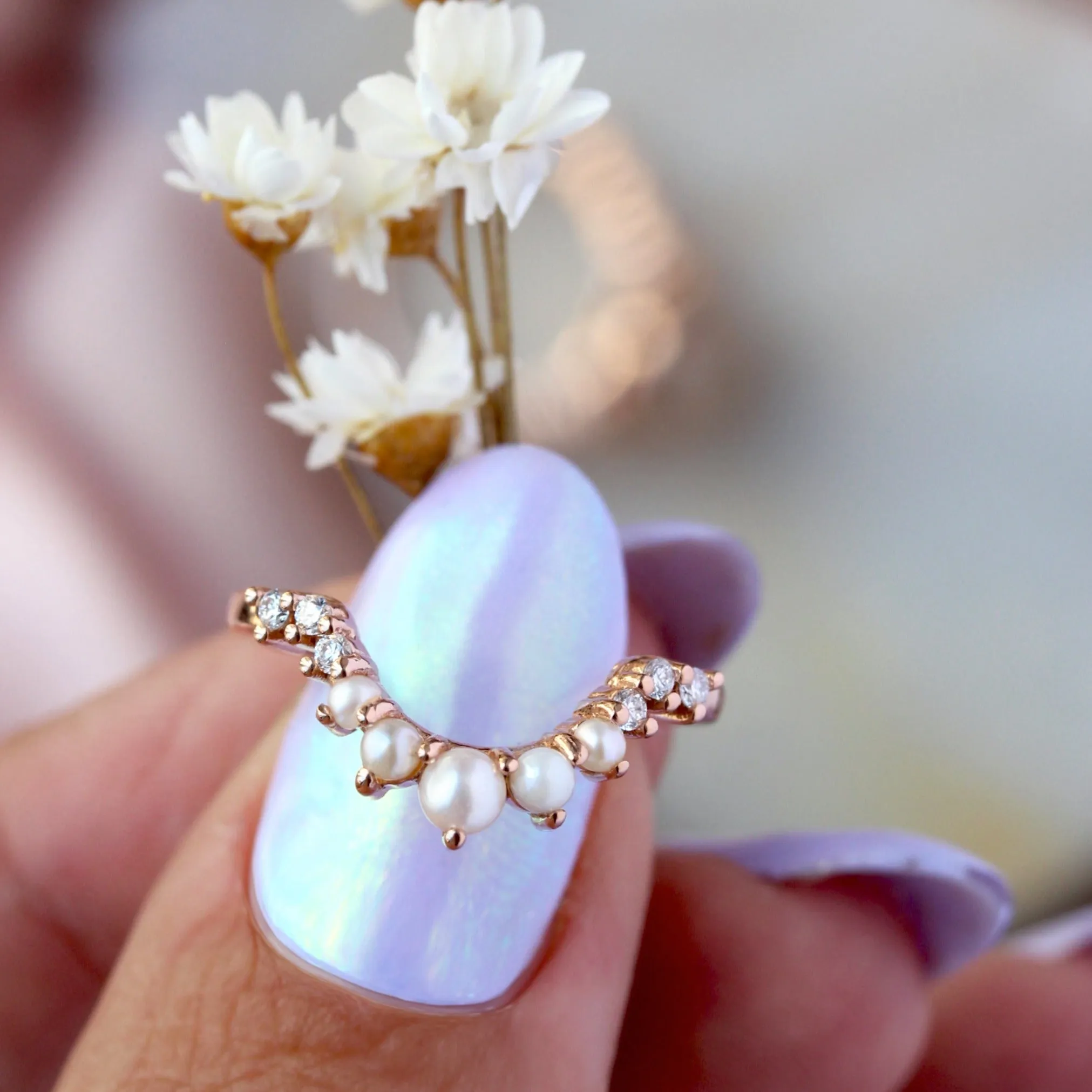 Pearl and Diamonds Vintage Nesting Ring